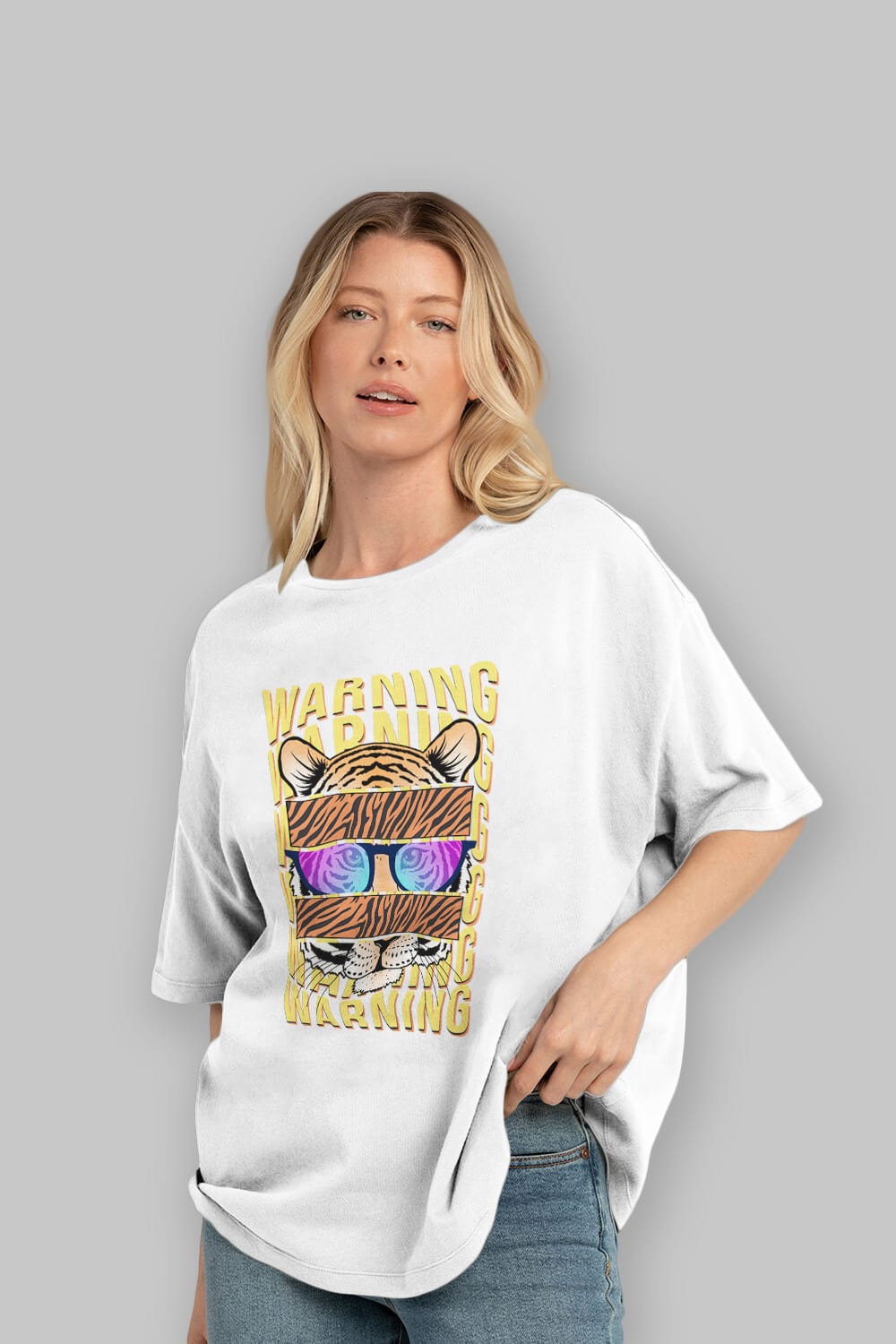 Warning Yazılı Ön Baskılı Oversize t-shirt Erkek Kadın Unisex