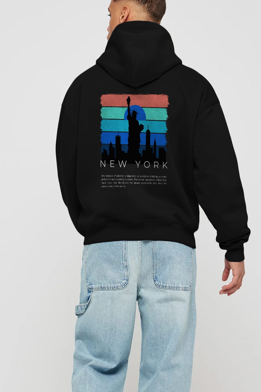 New York Yazılı Arka Baskılı Oversize Hoodie Kapüşonlu Sweatshirt Erkek Kadın Unisex