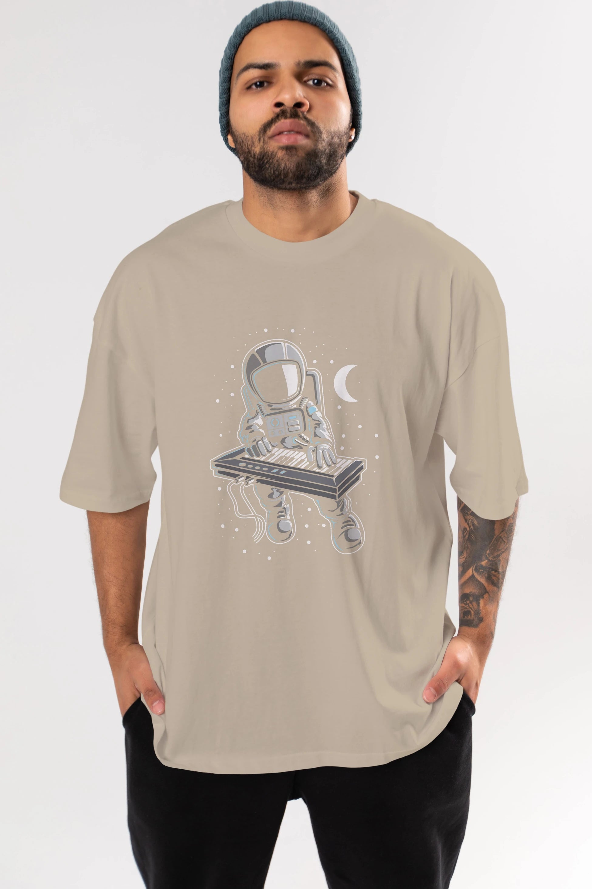 Astronaut Keyboard (2) Ön Baskılı Oversize t-shirt Erkek Kadın Unisex