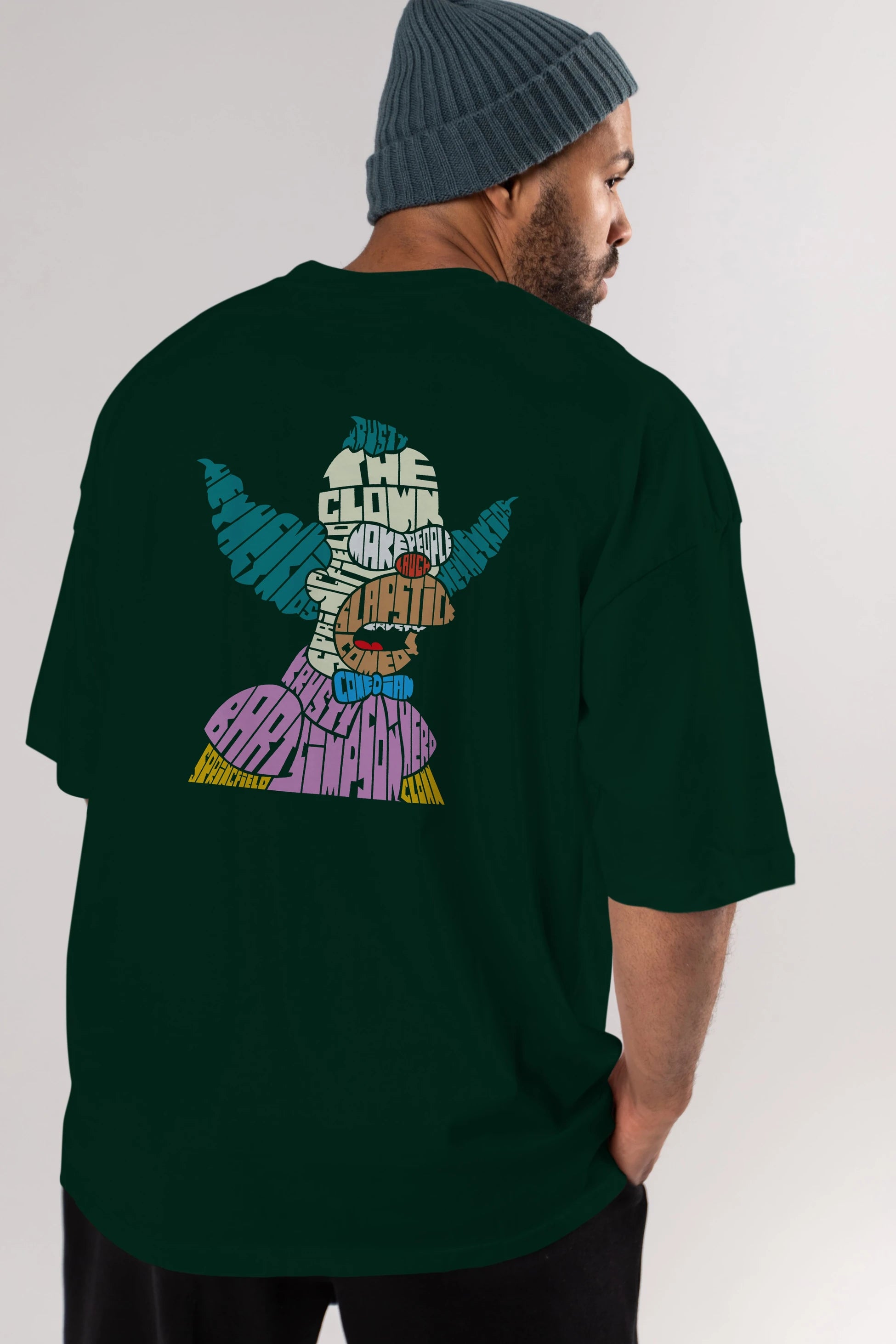Krusty Clown Arka Baskılı Oversize t-shirt %100 pamuk Erkek Kadın Unisex