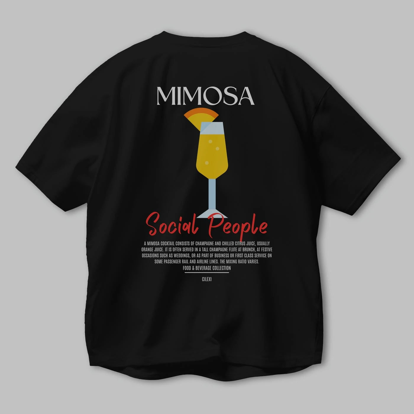 Mimosa Kokteyl Serisi Baskılı Oversize t-shirt Erkek Kadın Unisex %100 Pamuk Bisiklet Yaka tişort