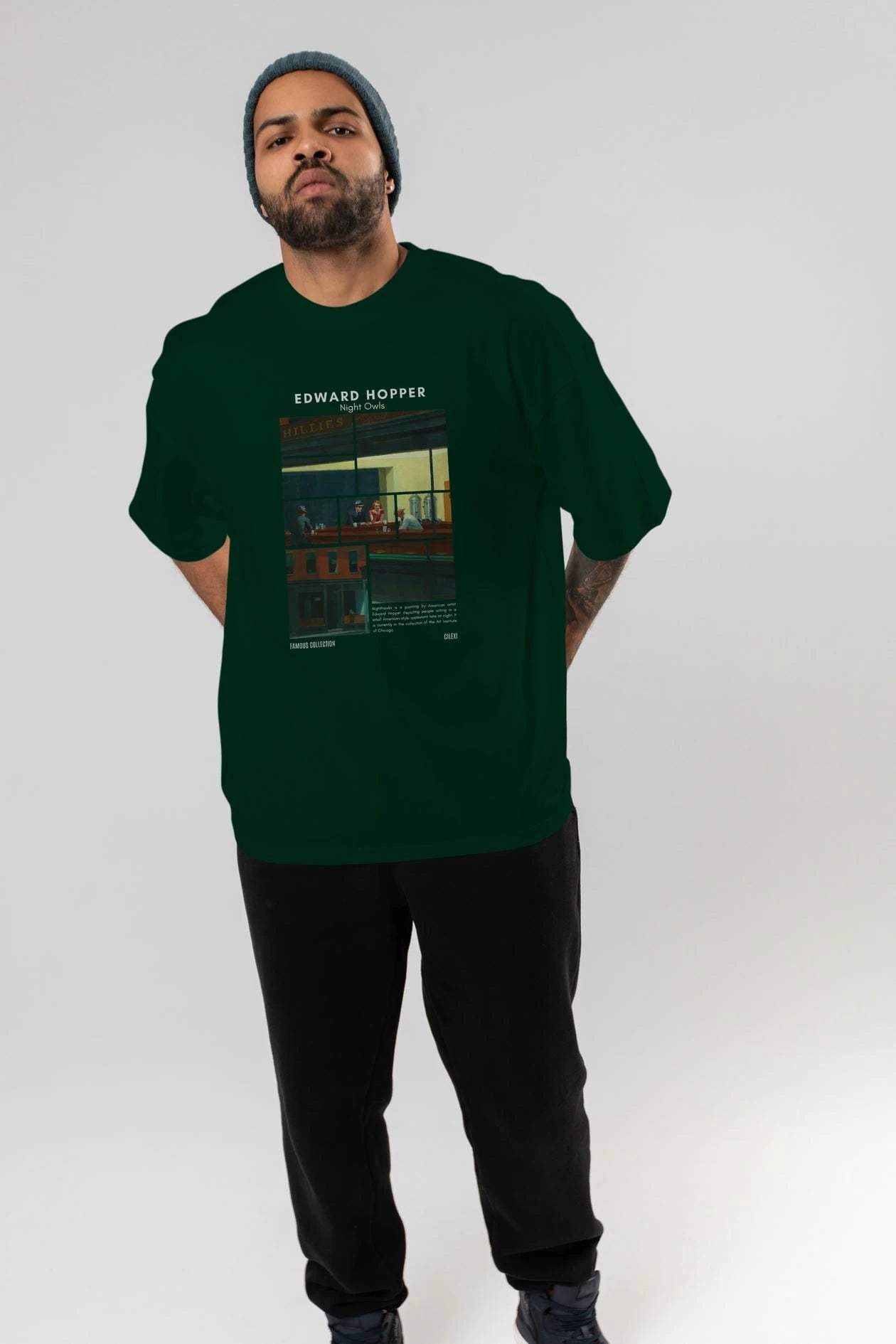Edward Hopper Night Owls ön Baskılı Oversize t-shirt Erkek Kadın Bisiklet Yaka Pamuk tişort