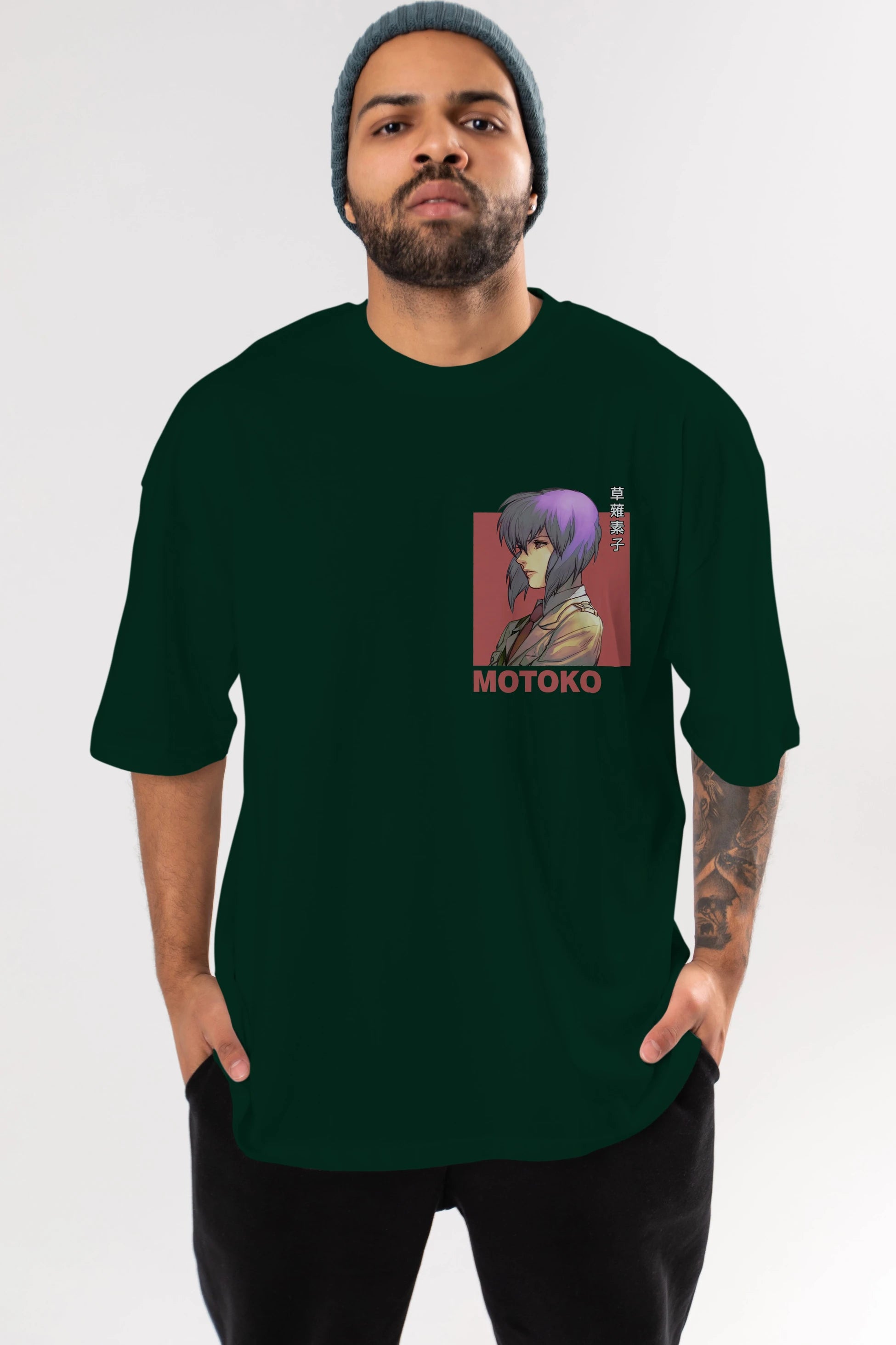 Motoko Kusanagi 12 Ön Sol Baskılı Oversize t-shirt Erkek Kadın Unisex %100 Pamuk Bisiklet Yaka tişort