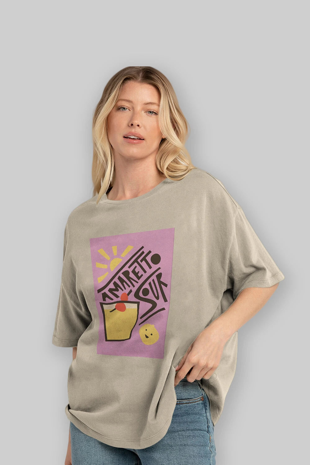 Amaretto Sour Ön Baskılı Oversize t-shirt Erkek Kadın Unisex %100 Pamuk Bisiklet Yaka tişort