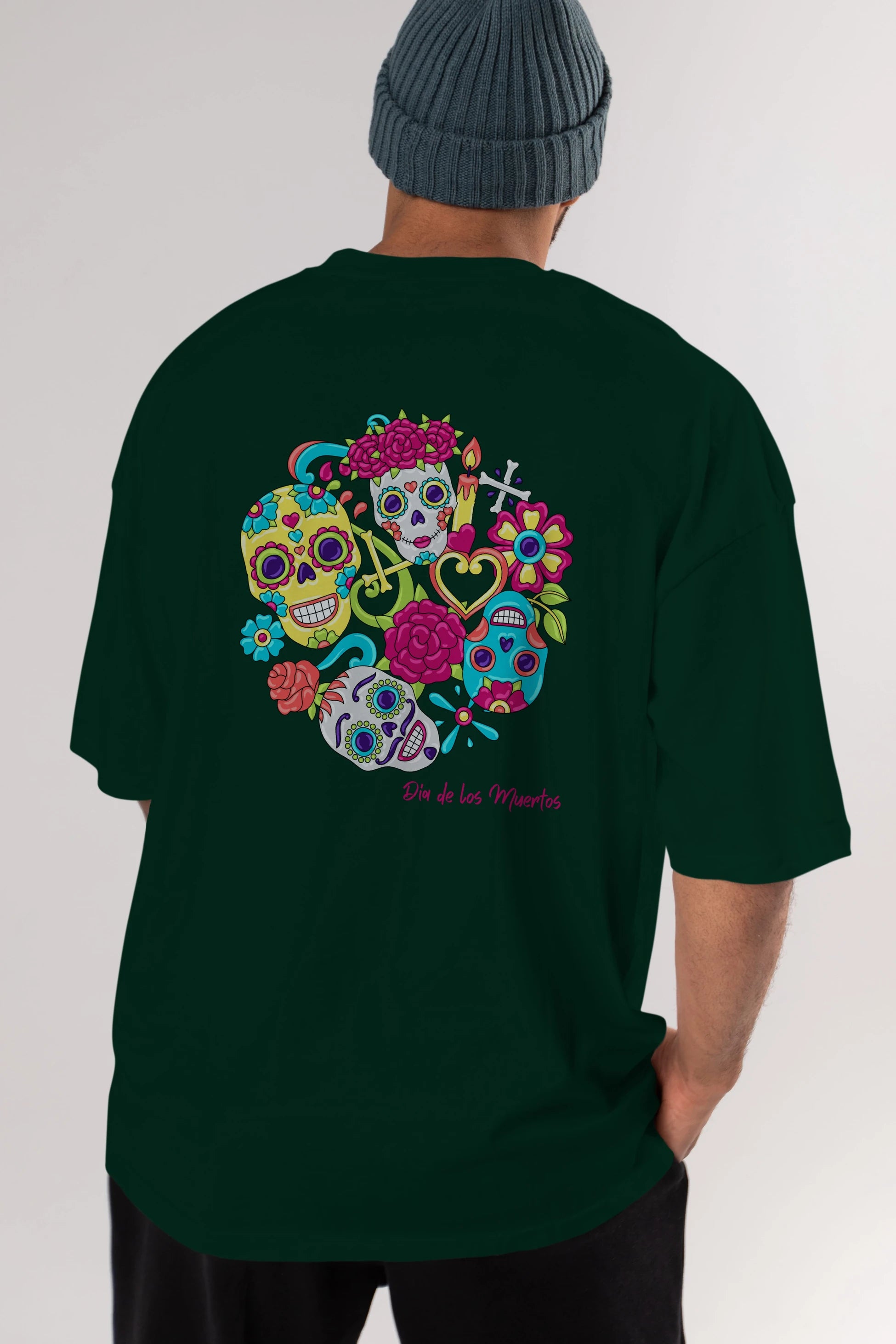 Dia de los Muertos Arka Baskılı Oversize t-shirt Erkek Kadın Unisex