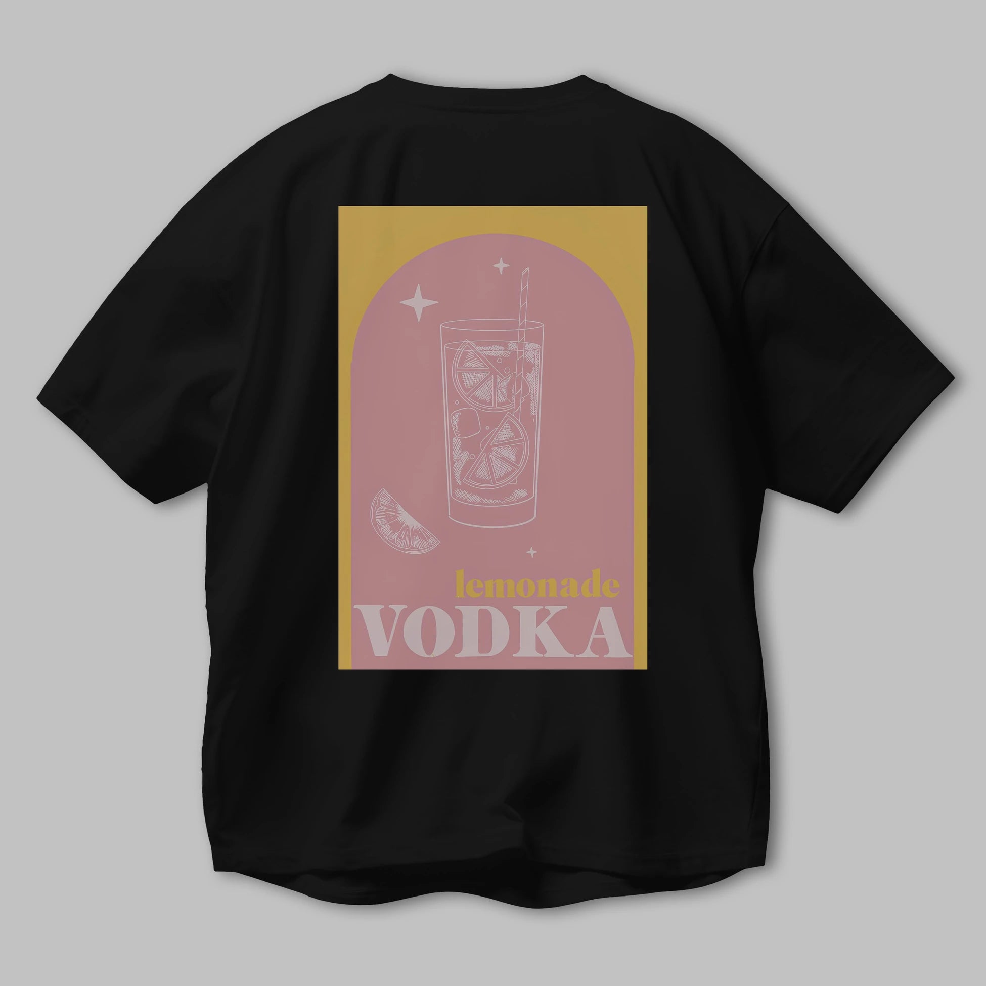 Vodka Limon Arka Baskılı Oversize t-shirt Erkek Kadın Unisex %100 Pamuk Bisiklet Yaka tişort