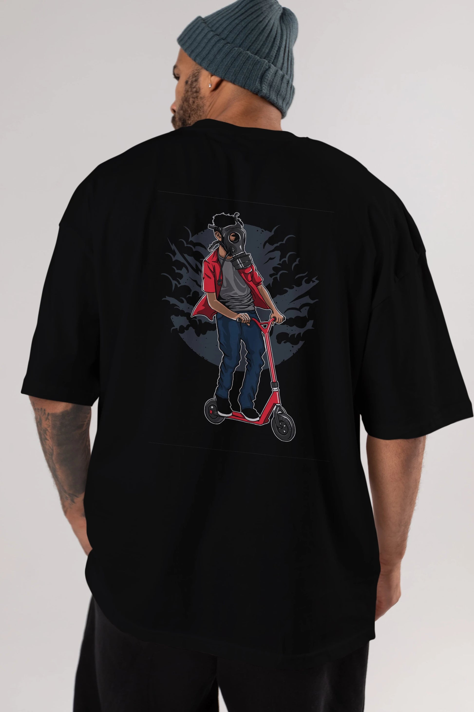 Gasmask Rider Arka Baskılı Oversize t-shirt Erkek Kadın Unisex %100 Pamuk