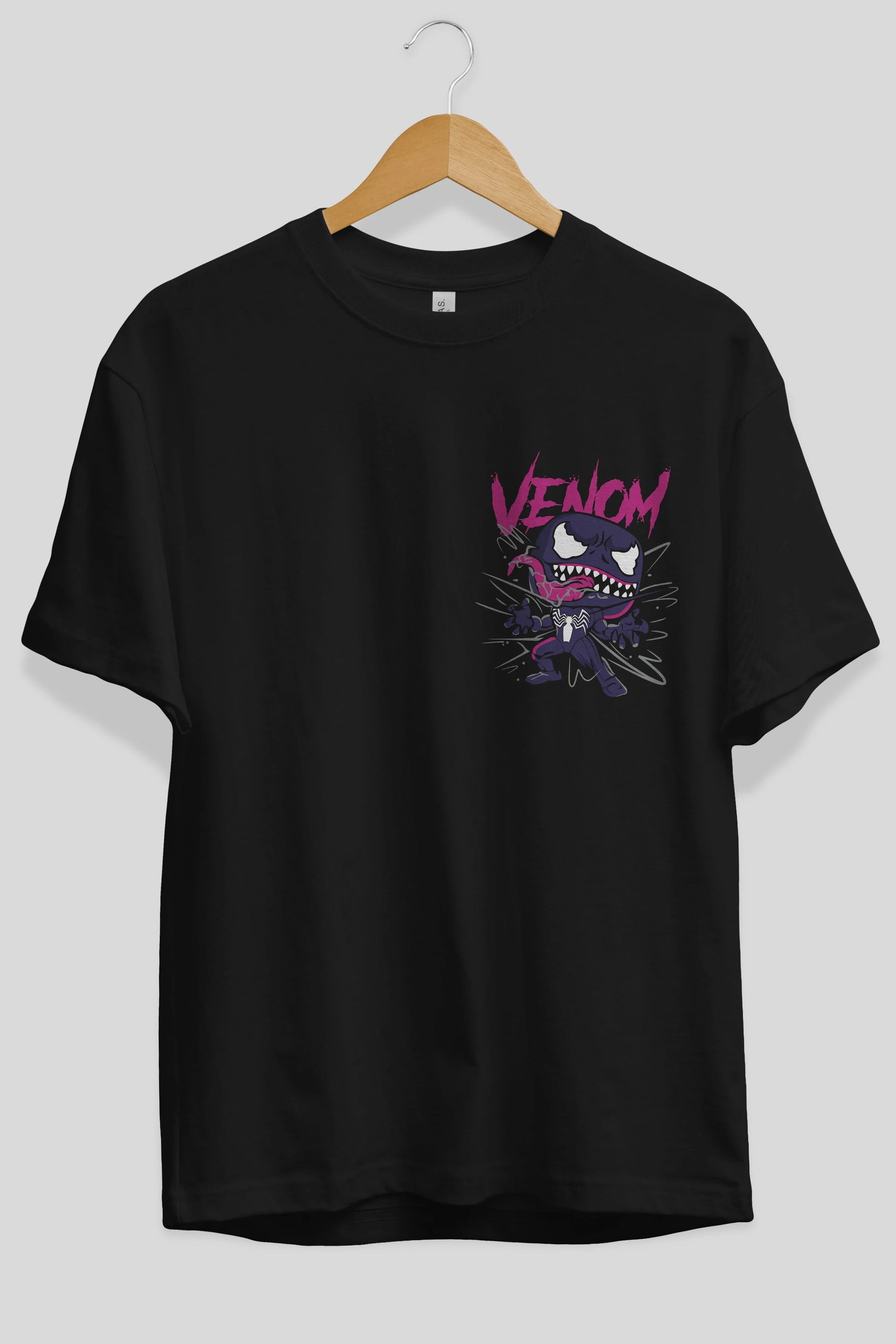 Venom (20) Ön Sol Baskılı Oversize t-shirt Erkek Kadın Unisex %100 Pamuk Bisiklet Yaka tişort