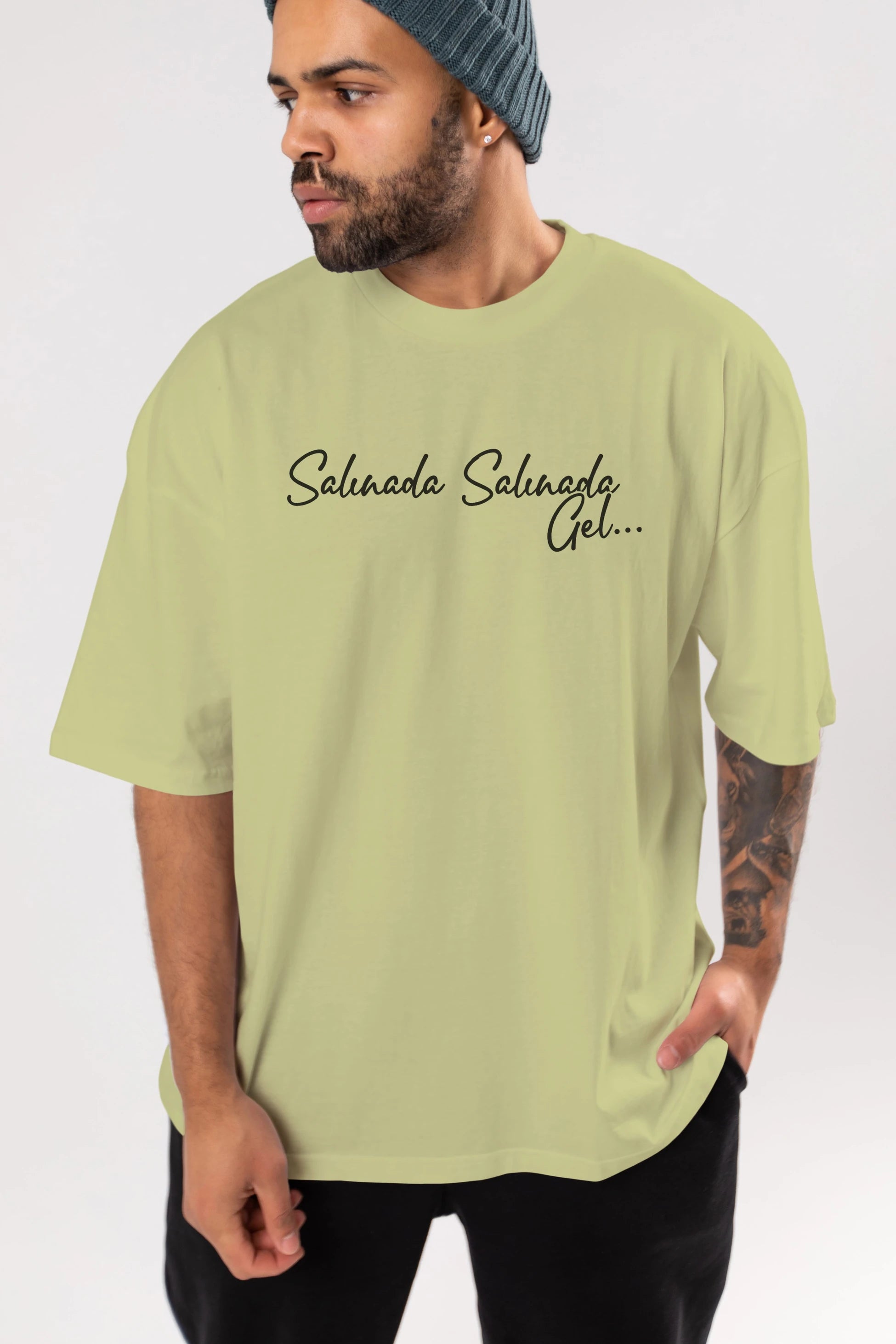 Salınada Salına Gel Ön Baskılı Oversize t-shirt %100 pamuk Erkek Kadın Unisex
