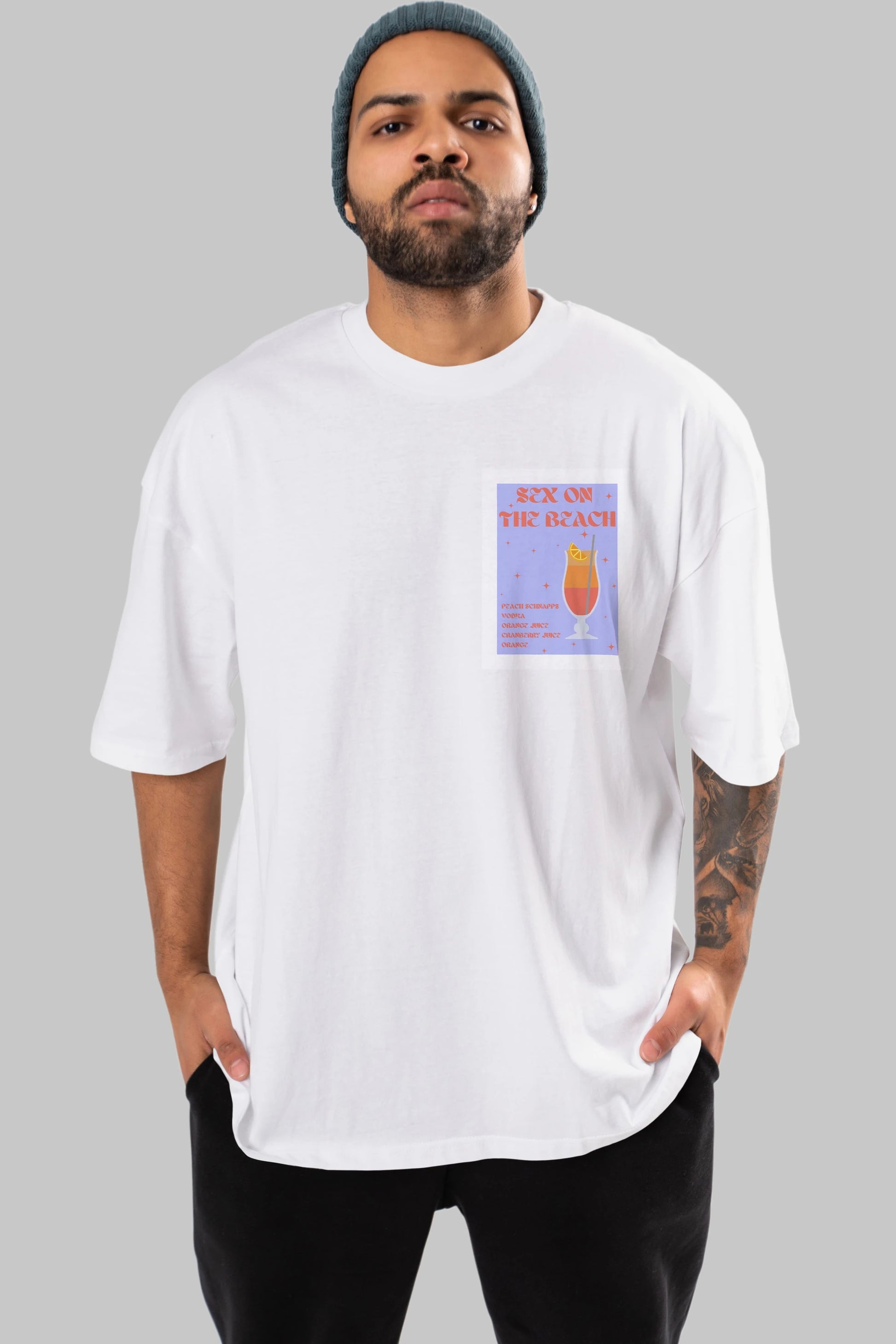 Sex On The Beach Ön Sol Baskılı Oversize t-shirt Erkek Kadın Unisex %100 Pamuk Bisiklet Yaka tişort