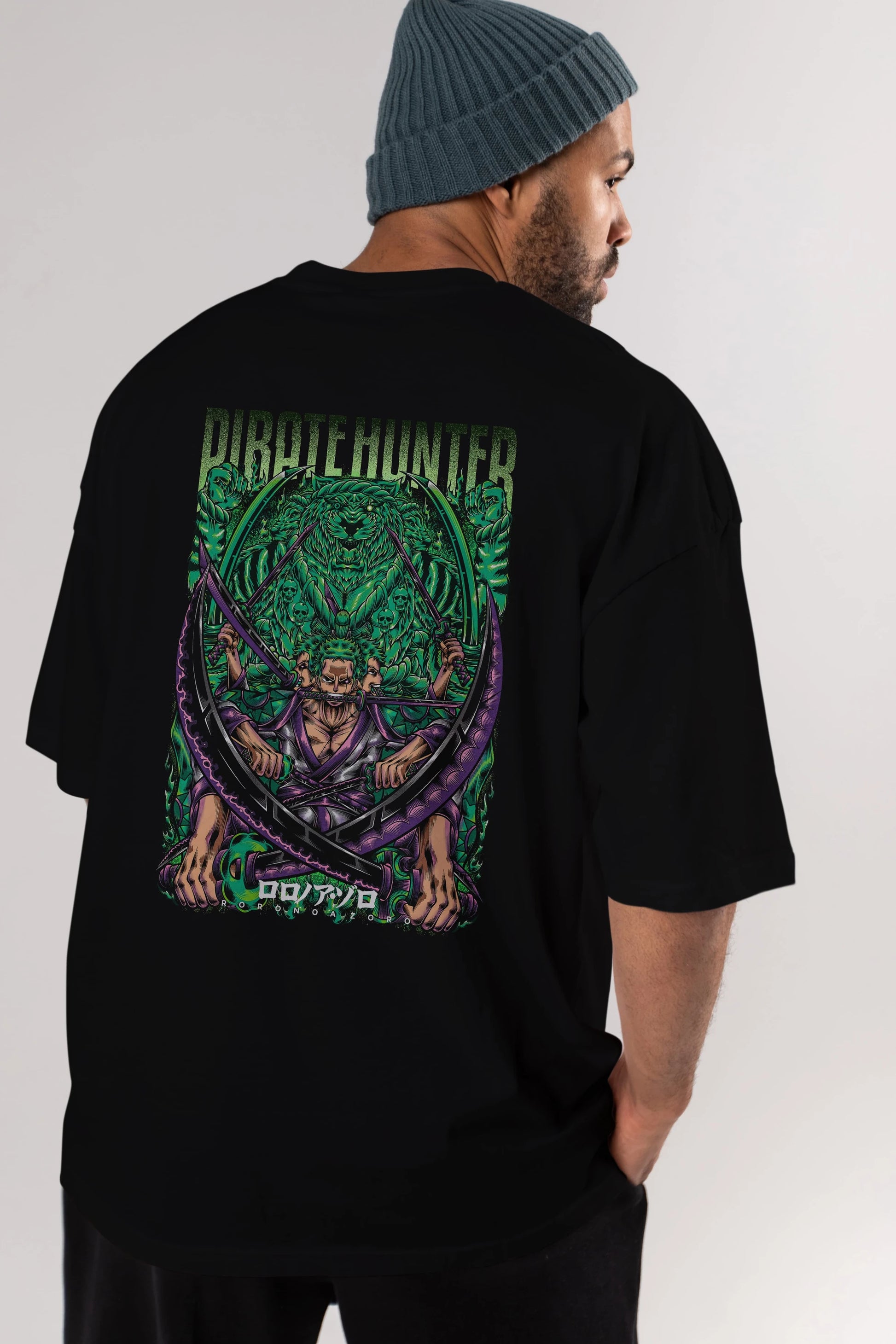 RORONOA ZORO 3 Anime Arka Baskılı Oversize t-shirt Erkek Kadın Unisex