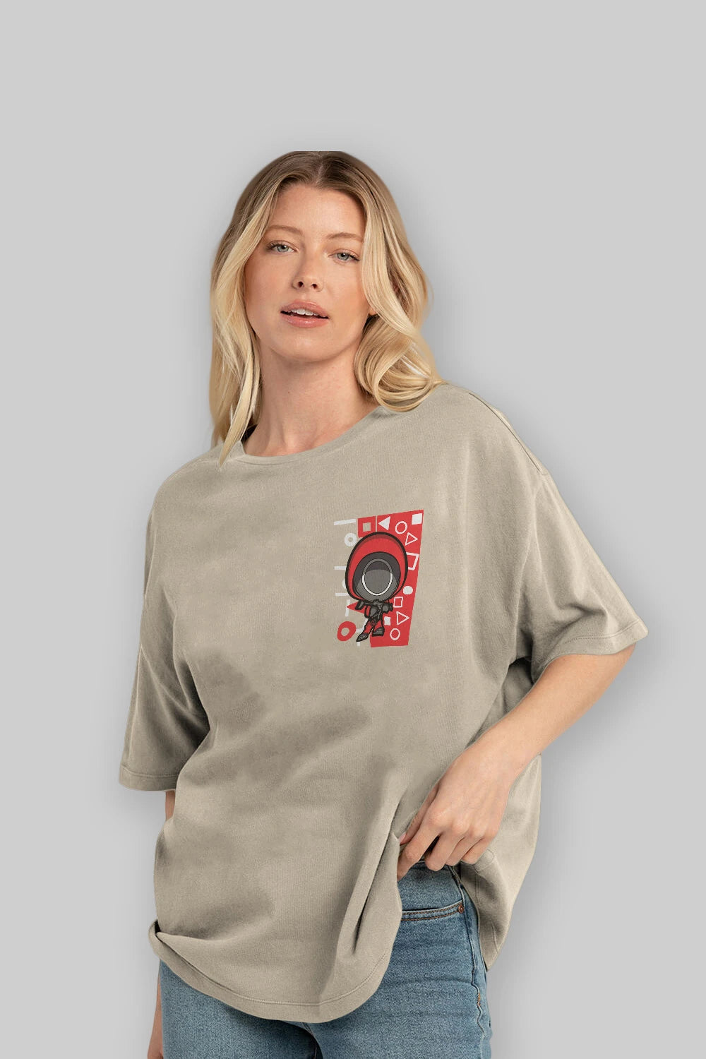 Squid Game (4) Ön Sol Baskılı Oversize t-shirt Erkek Kadın Unisex %100 Pamuk Bisiklet Yaka tişort