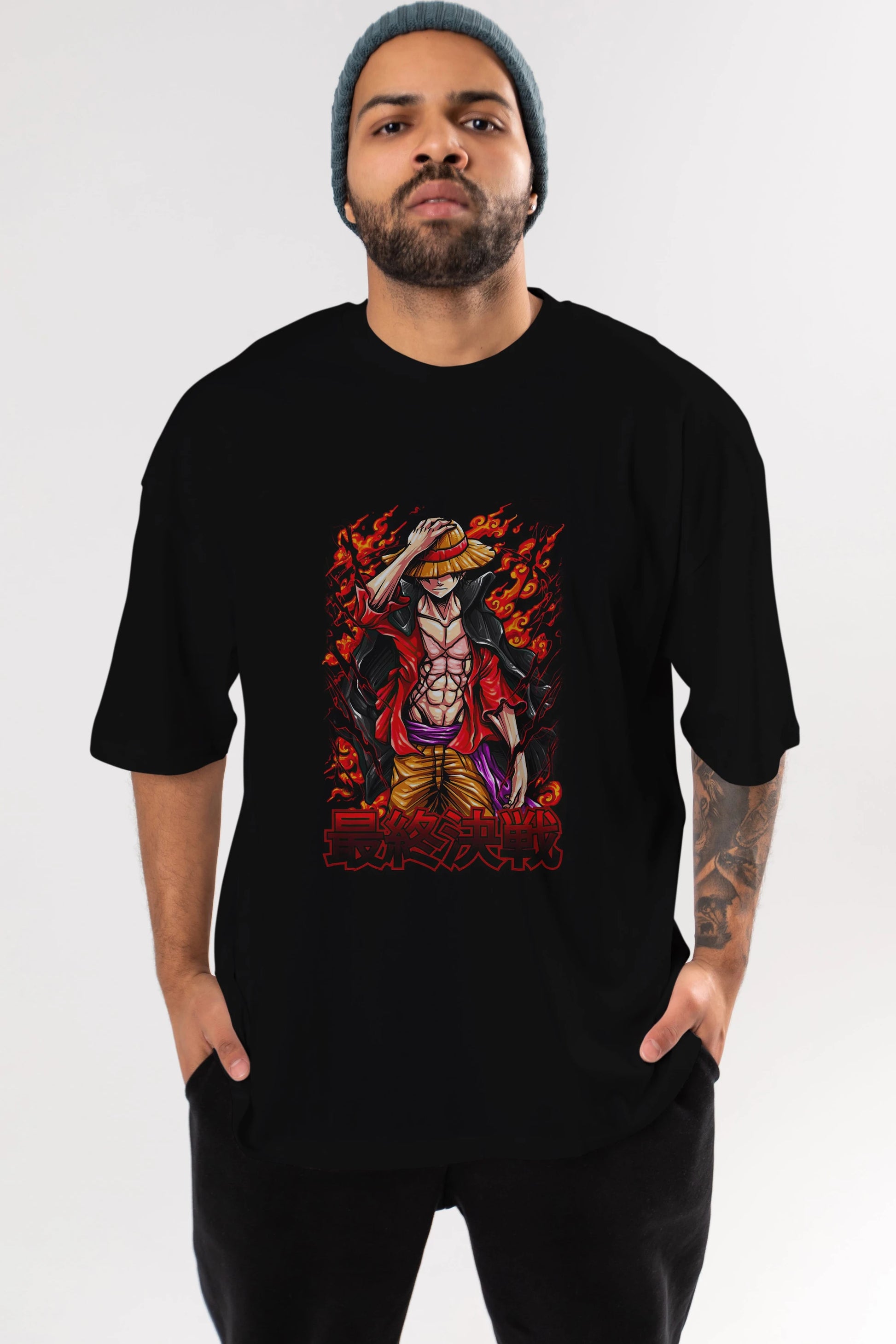 MONKEY D. LUFFY (3) Anime Ön Baskılı Oversize t-shirt %100 pamuk Erkek Kadın Unisex