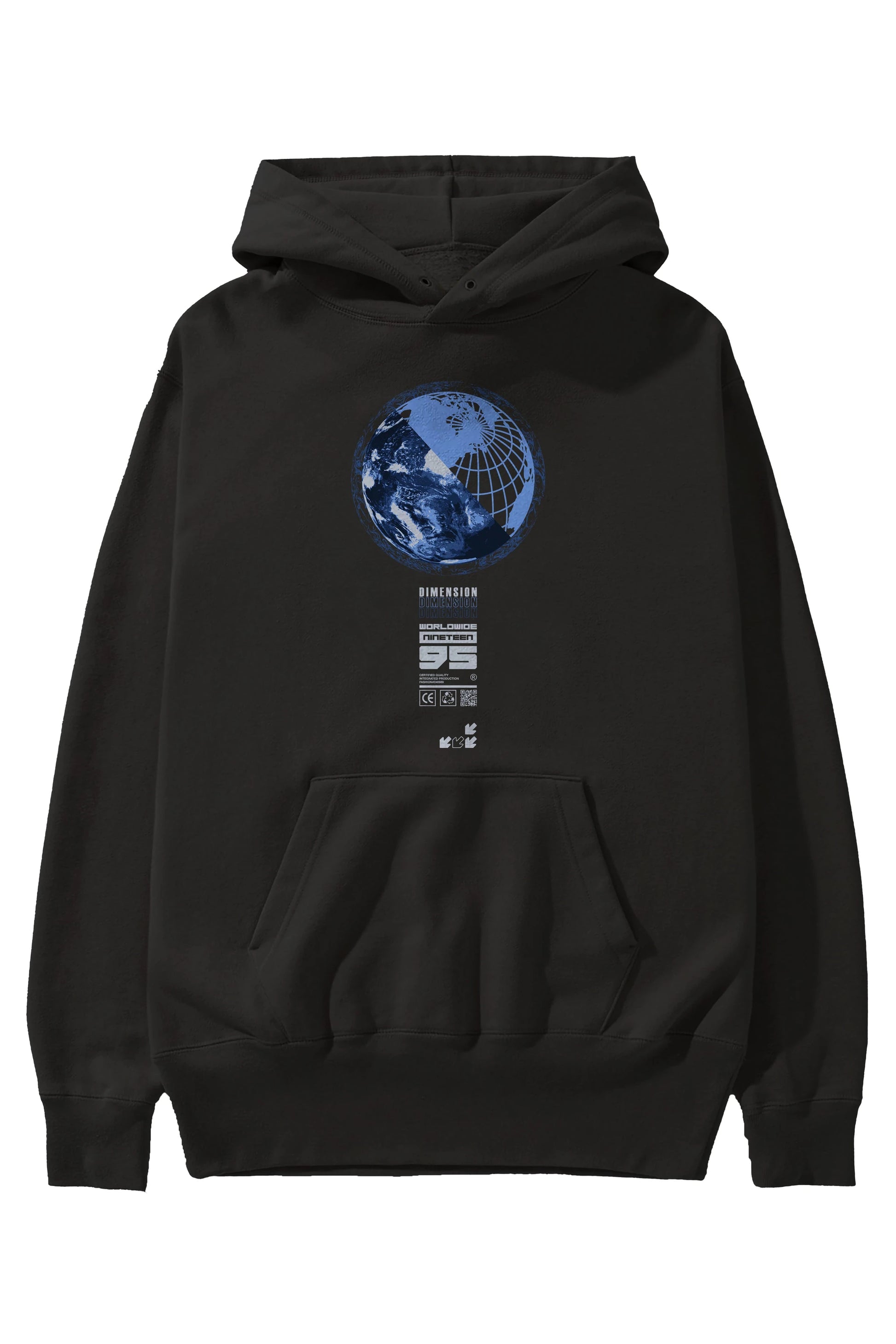 Dimension 95 Ön Baskılı Hoodie Oversize Kapüşonlu Sweatshirt Erkek Kadın Unisex