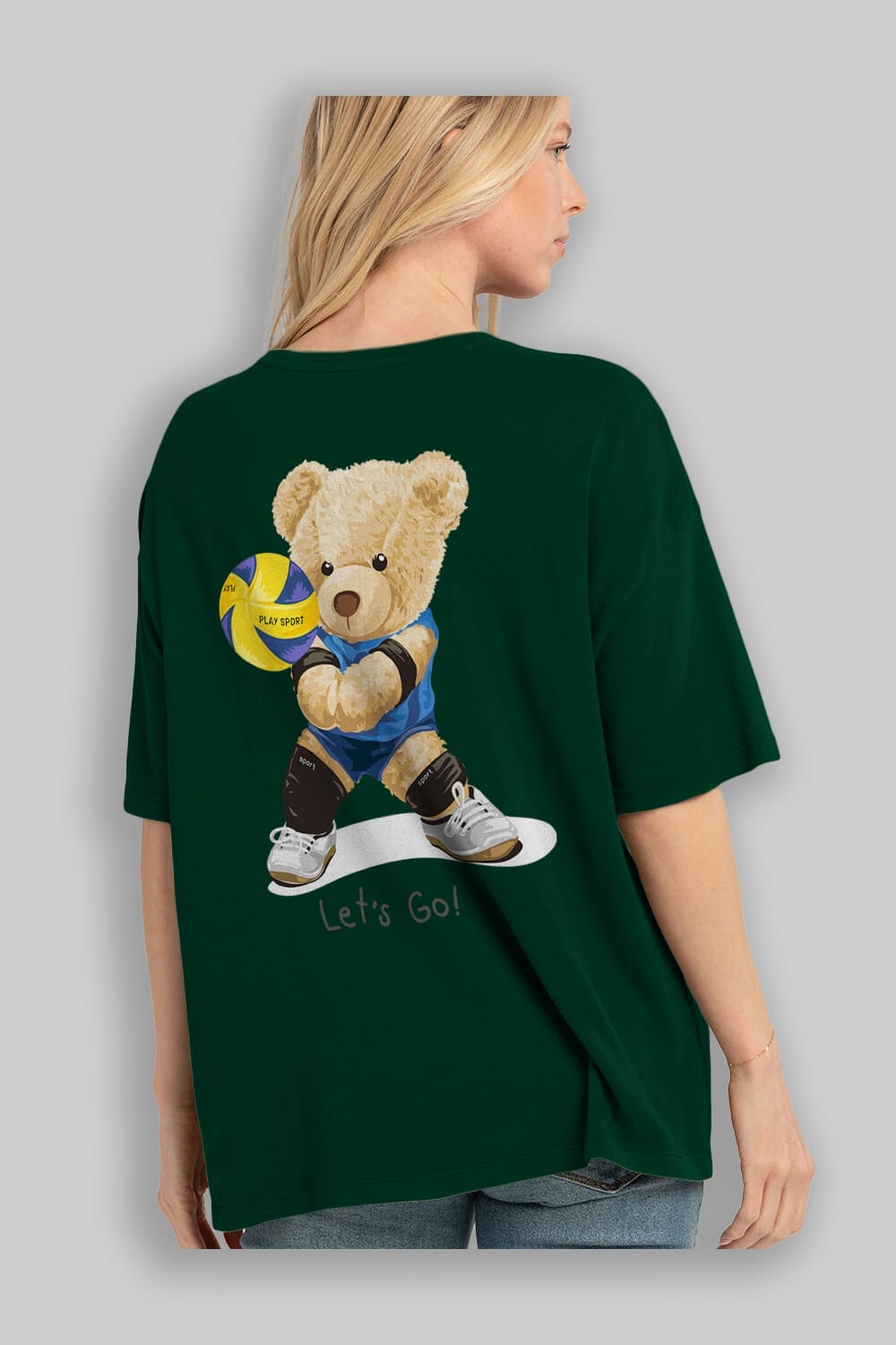 Teddy Bear Lets Go Arka Baskılı Oversize t-shirt Erkek Kadın Unisex %100 Pamuk