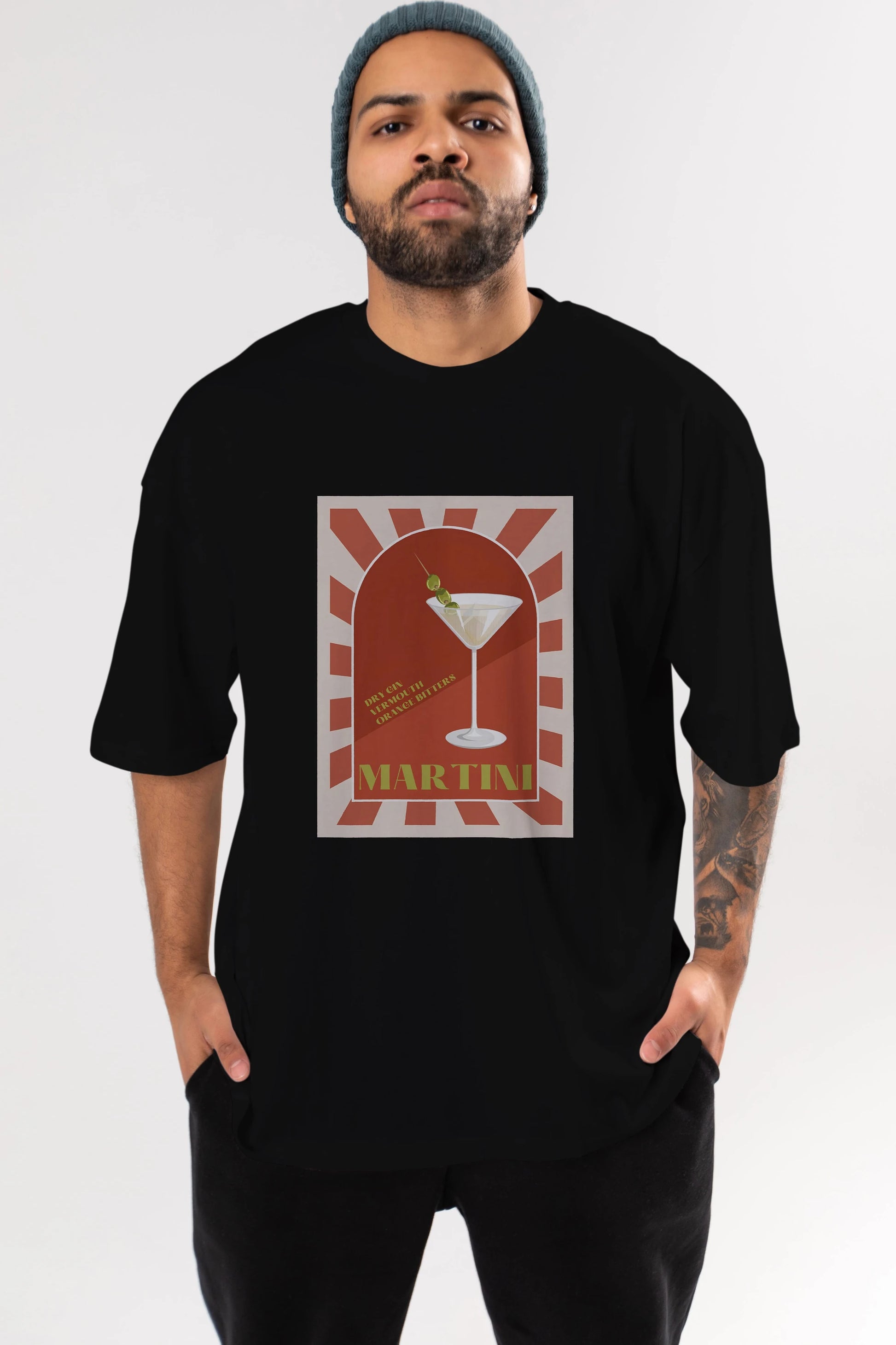 Martini 2 Ön Baskılı Oversize t-shirt Erkek Kadın Unisex %100 Pamuk Bisiklet Yaka tişort