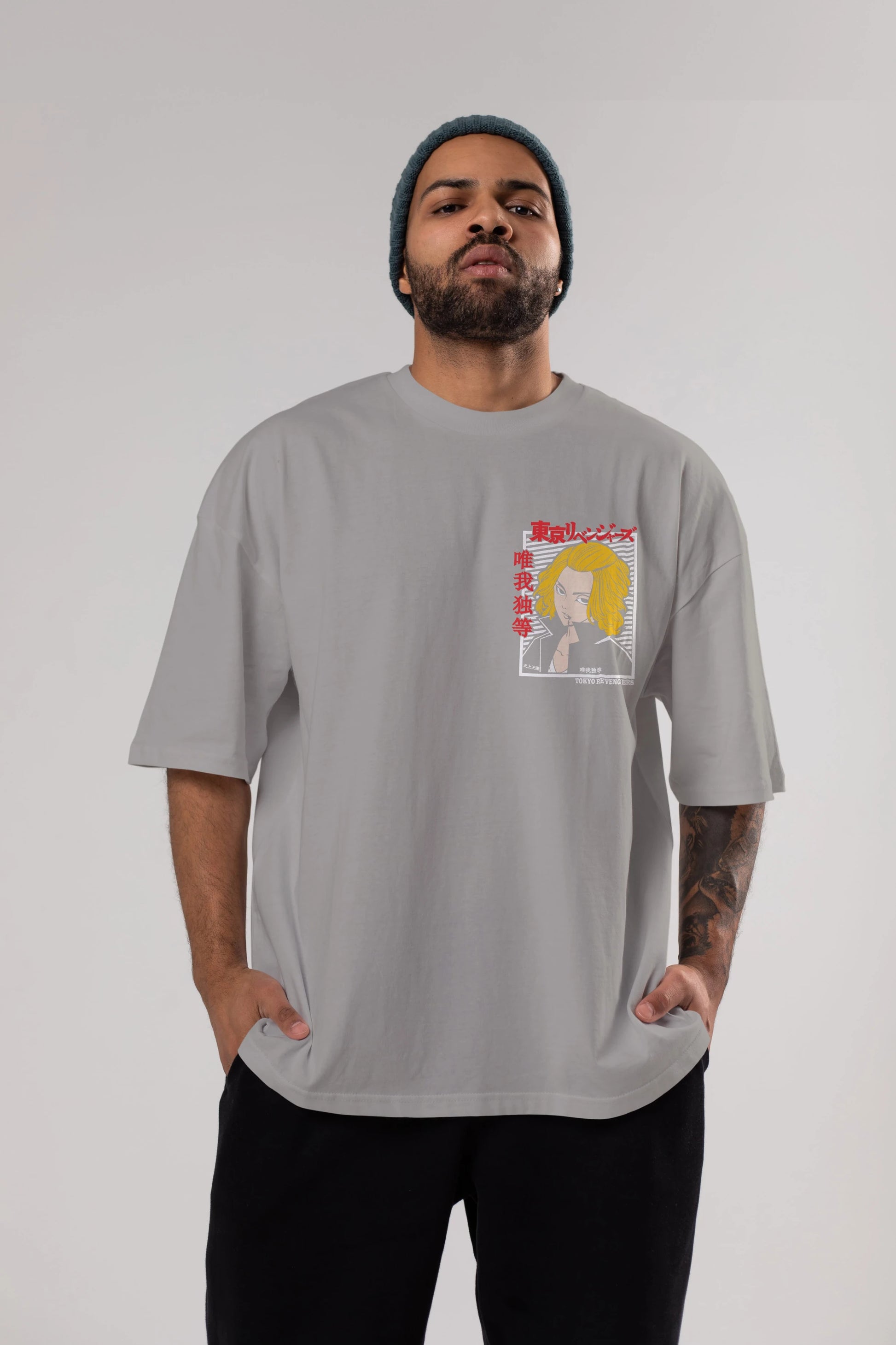 TokyoRev. M Ön Sol Baskılı Oversize t-shirt Erkek Kadın Unisex %100 Pamuk Bisiklet Yaka tişort