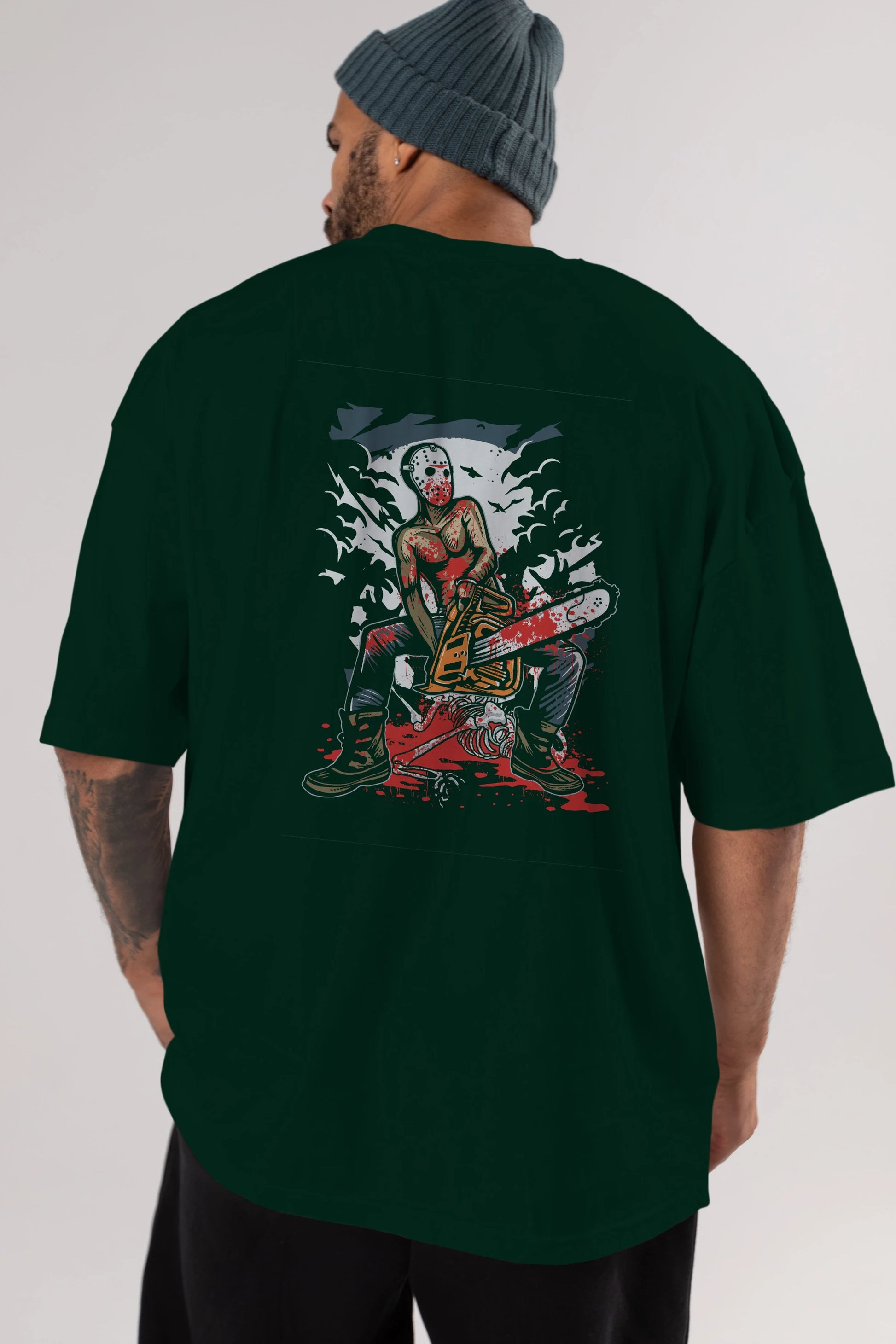 Chainsaw Killer Arka Baskılı Oversize t-shirt Erkek Kadın Unisex %100 Pamuk