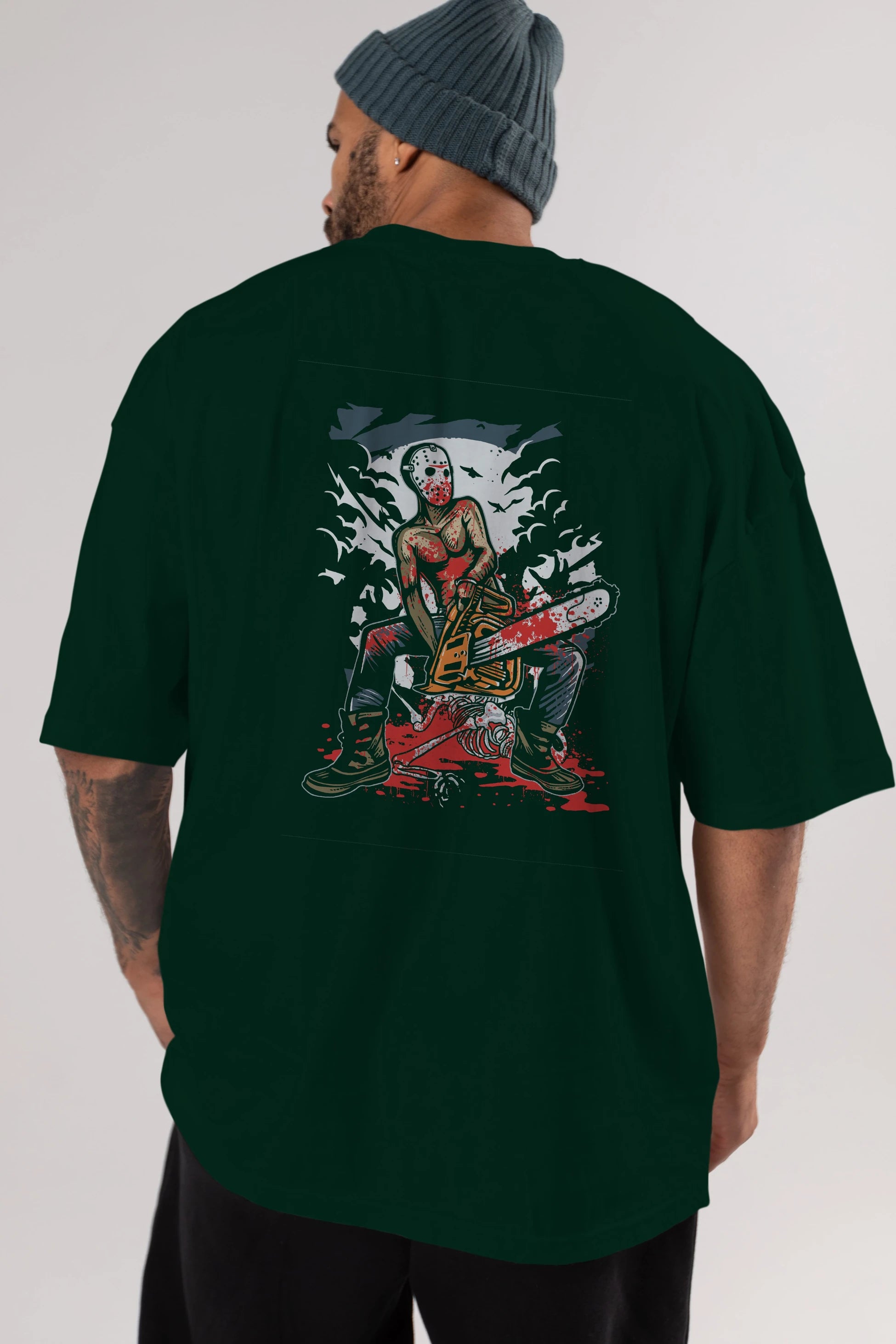 Chainsaw Killer Arka Baskılı Oversize t-shirt Erkek Kadın Unisex %100 Pamuk