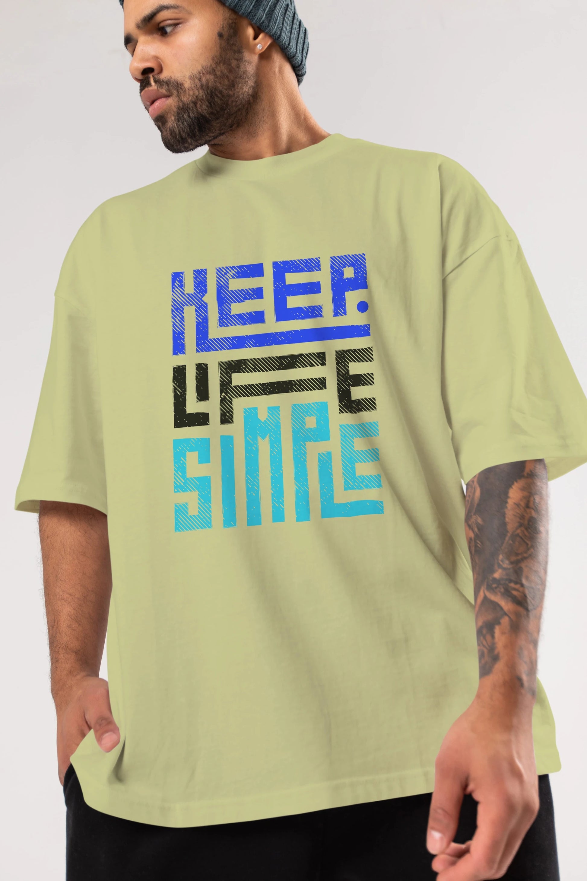 Keep Life Simple Yazılı Ön Baskılı Oversize t-shirt Erkek Kadın Unisex