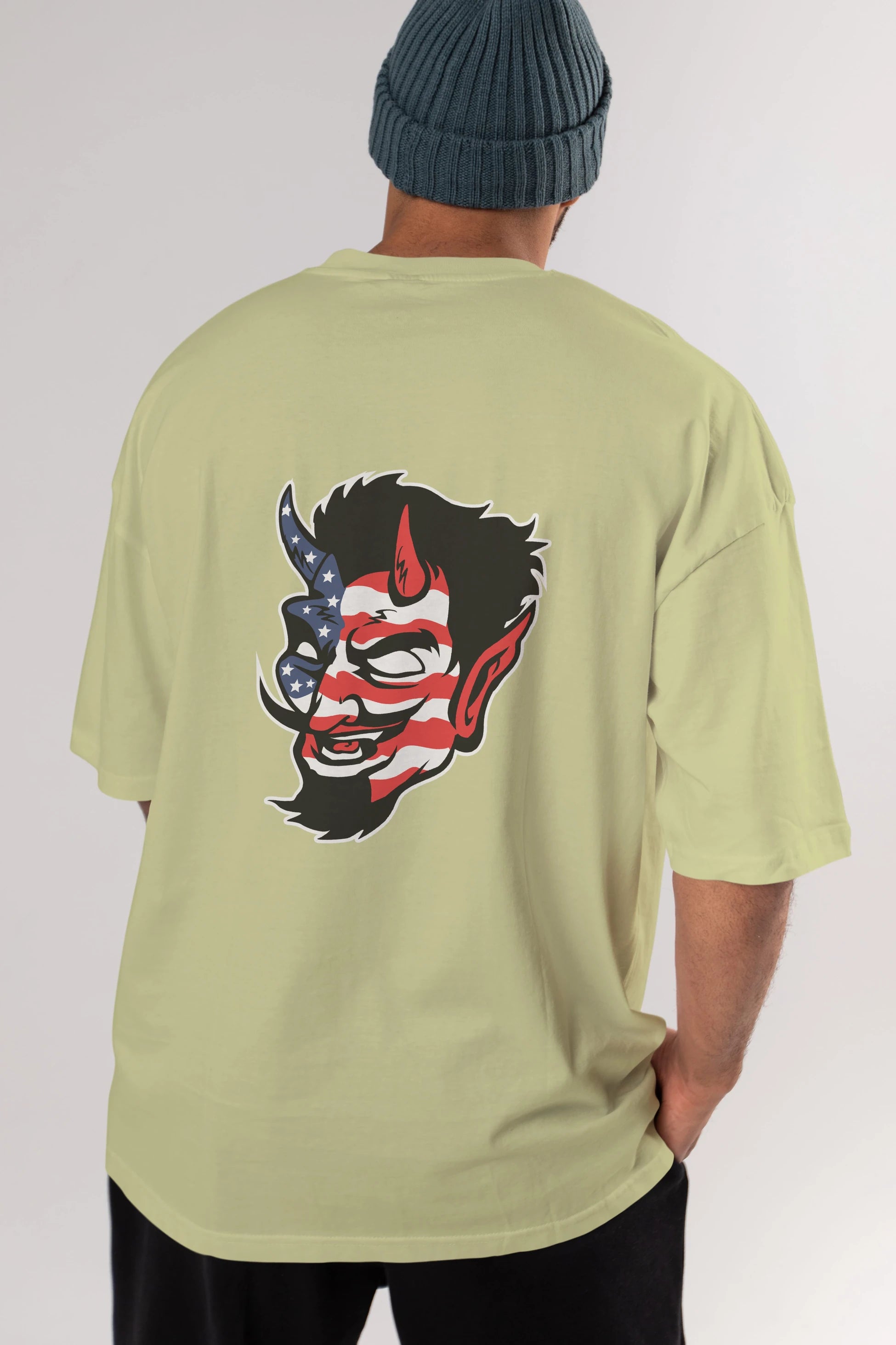 American Devil Arka Baskılı Oversize t-shirt Erkek Kadın Unisex %100 Pamuk tişort