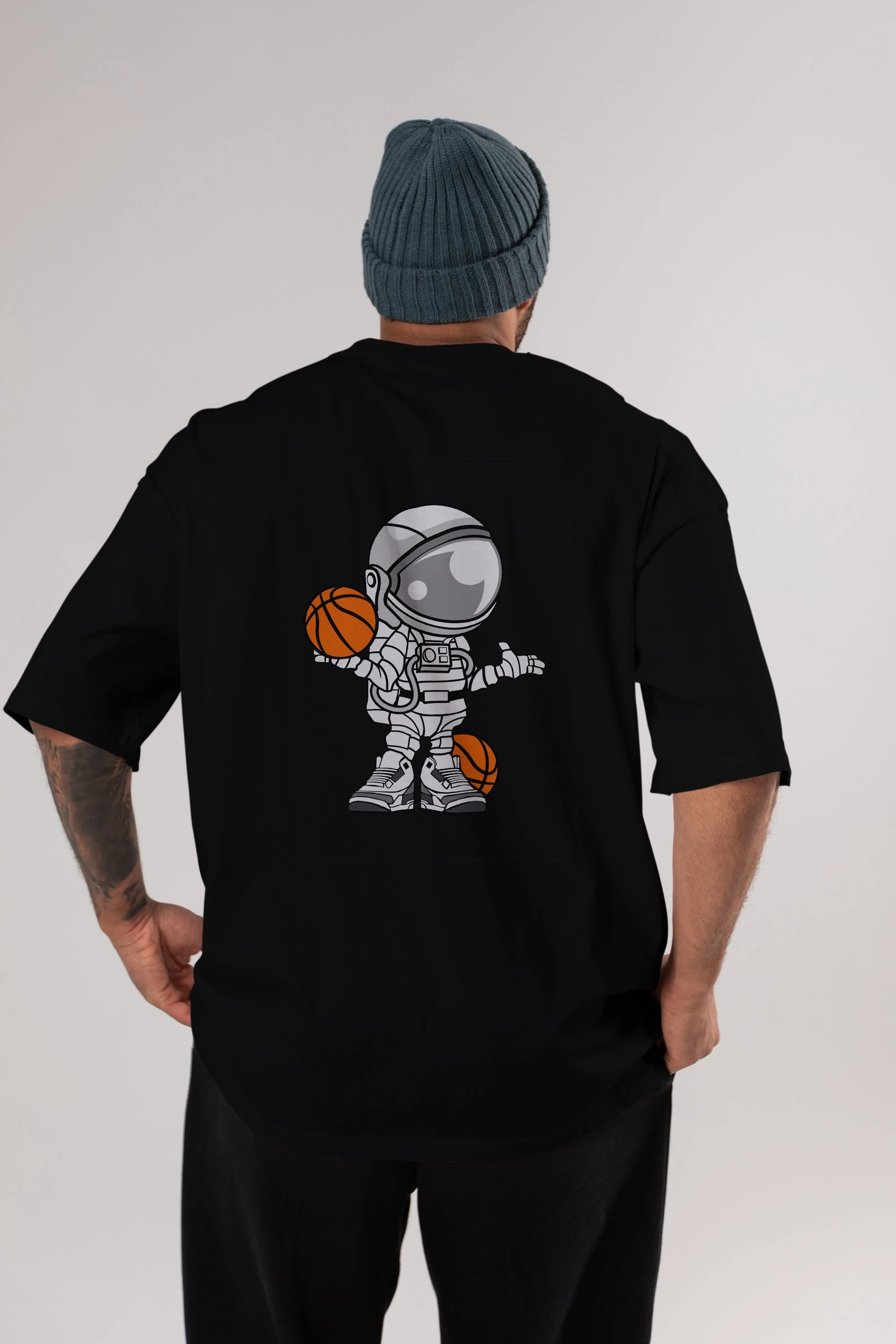 Astronaut Basketball Player Arka Baskılı Oversize t-shirt Erkek Kadın Unisex %100 Pamuk tişort