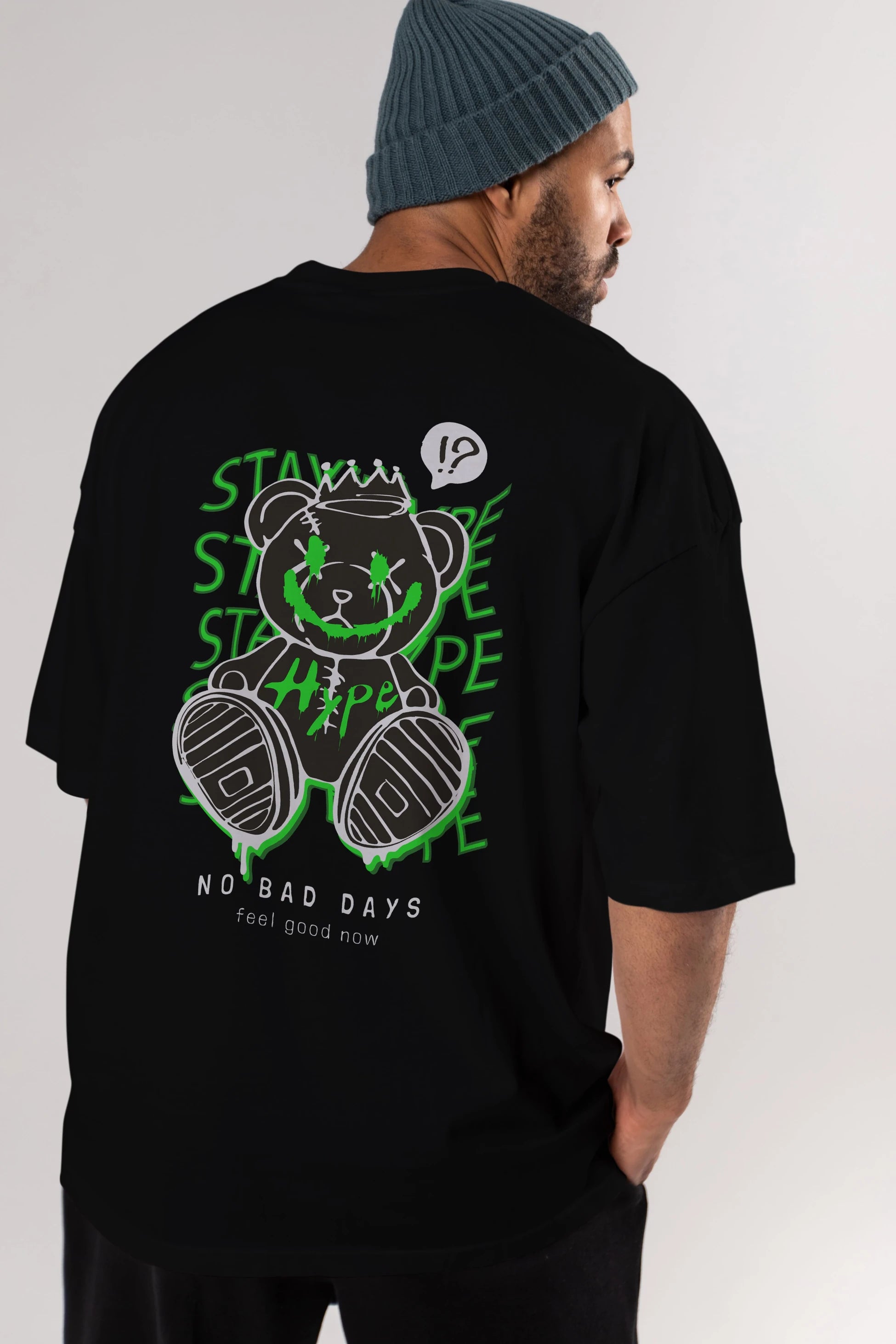 Stay Hype Bear Arka Baskılı Oversize t-shirt Erkek Kadın Unisex