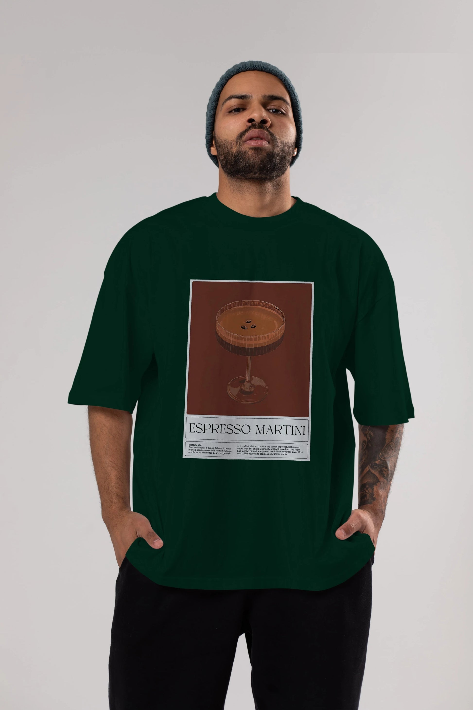 Espresso Martini Ön Baskılı Oversize t-shirt Erkek Kadın Unisex %100 Pamuk Bisiklet Yaka tişort