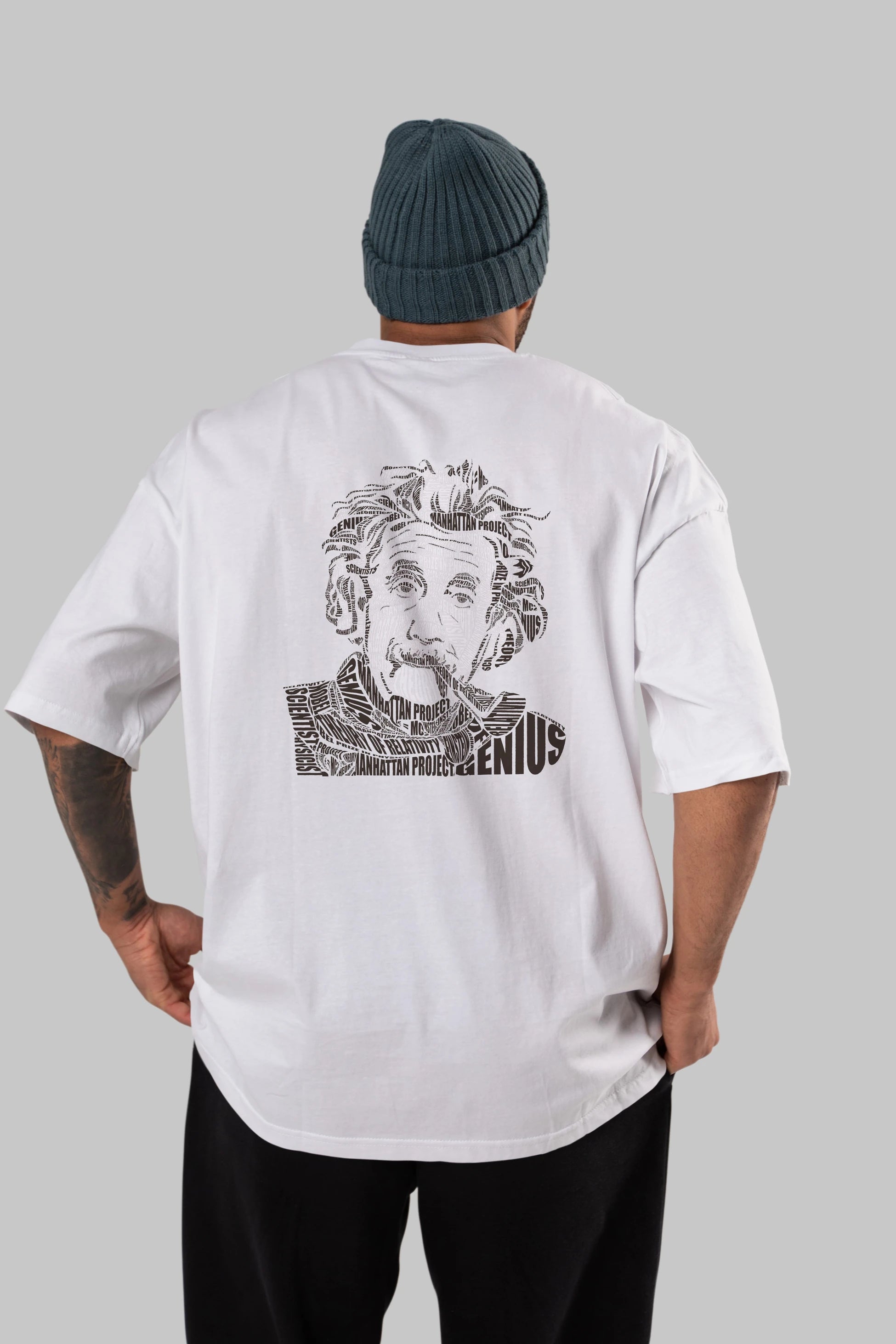 Einstein Calligram Arka Baskılı Oversize t-shirt %100 pamuk Erkek Kadın Unisex