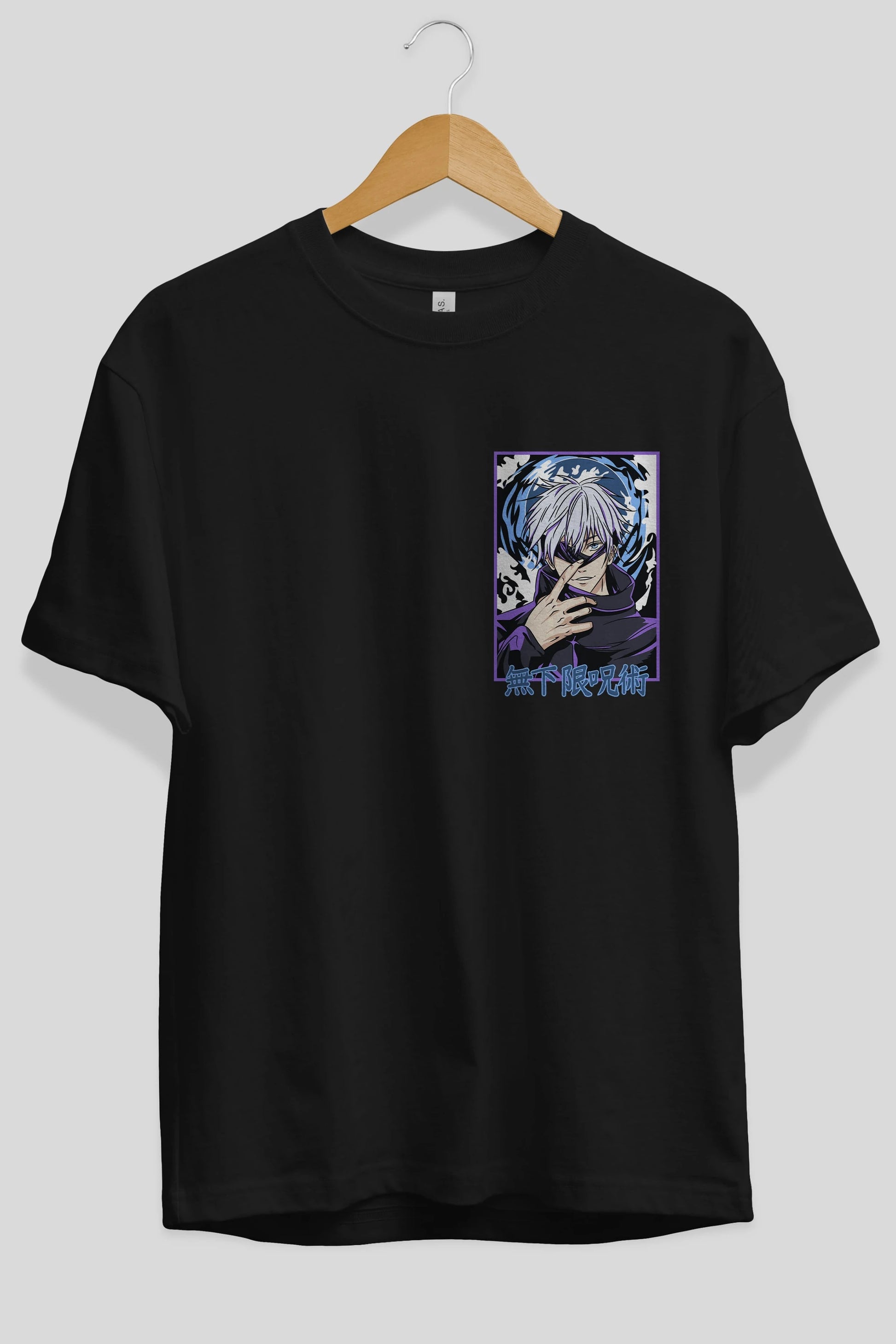 SATORU GOJO 3 Ön Sol Baskılı Oversize t-shirt Erkek Kadın Unisex %100 Pamuk Bisiklet Yaka tişort