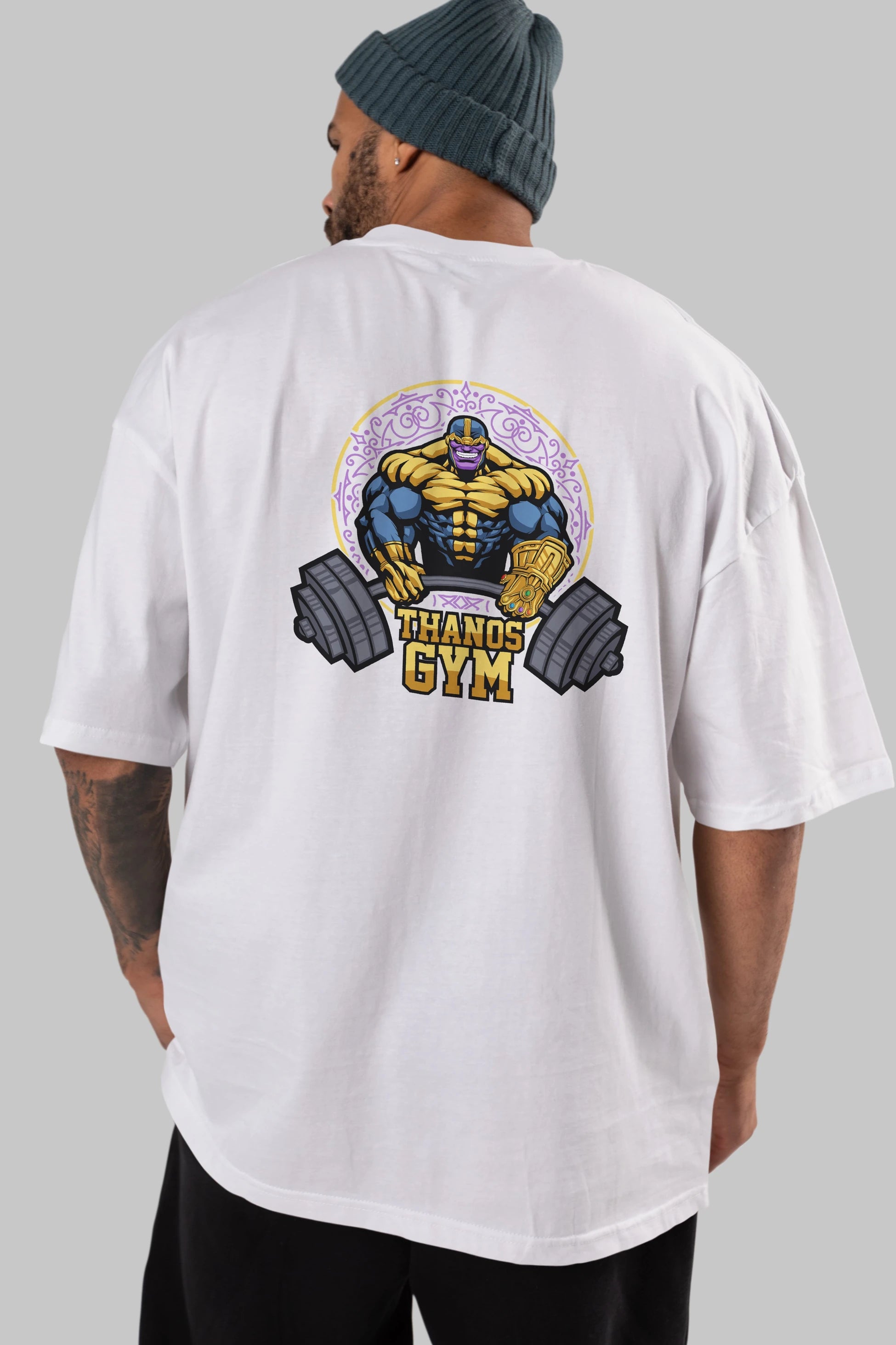 Thanos GYM Arka Baskılı Oversize t-shirt Erkek Kadın Unisex %100 Pamuk Bisiklet Yaka tişort
