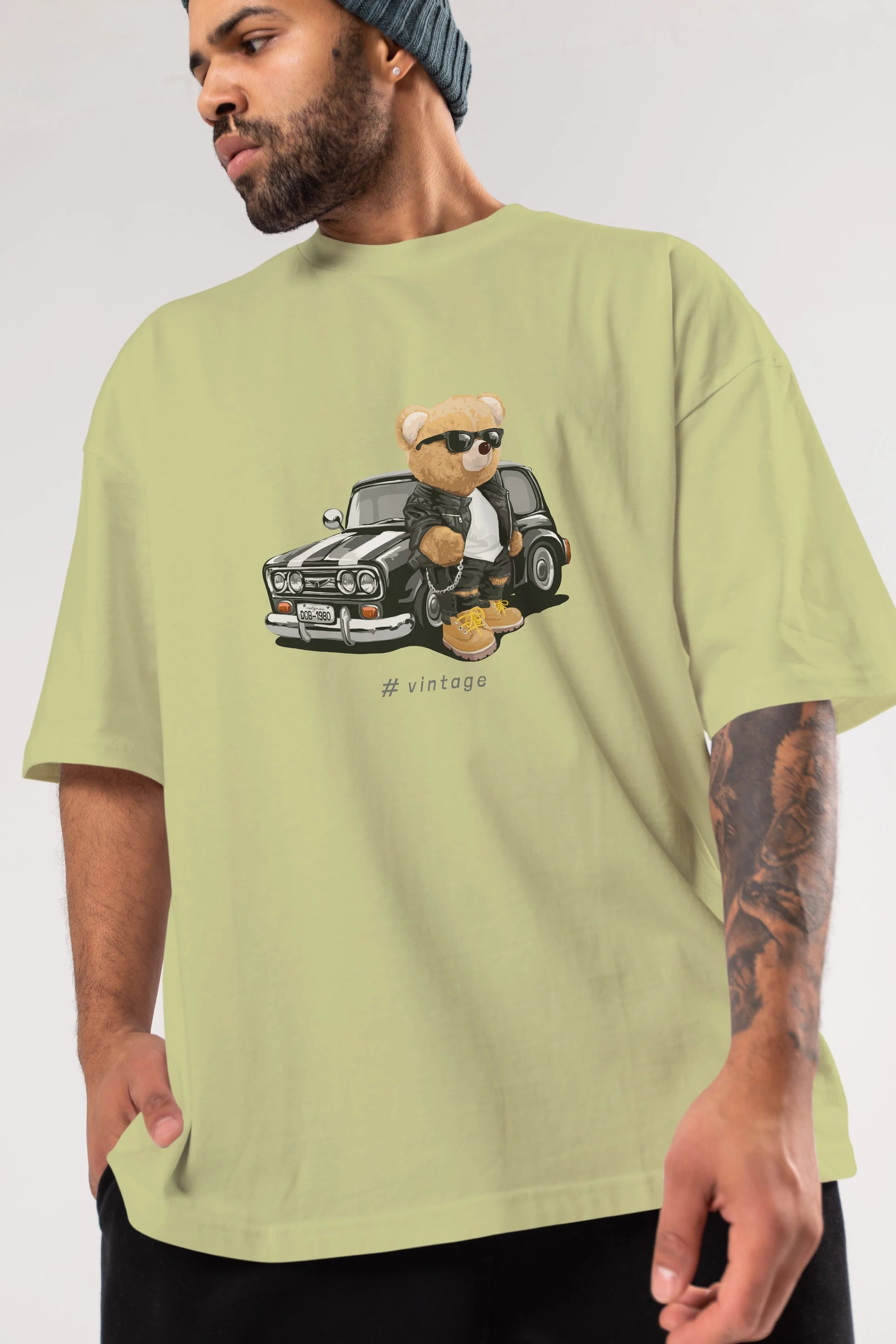 Teddy Bear Vintage Ön Baskılı Oversize t-shirt Erkek Kadın Unisex %100 Pamuk