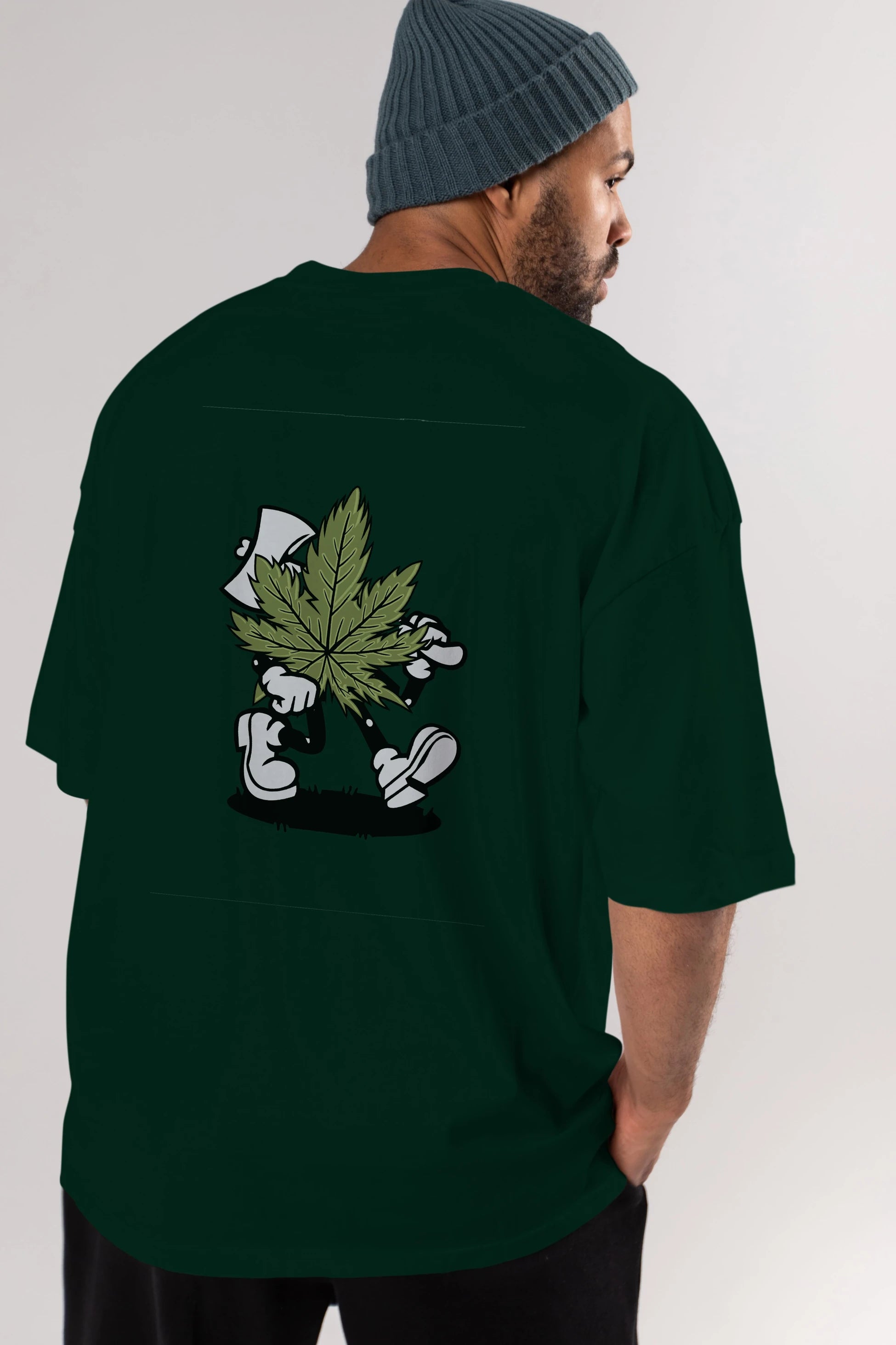 Weed Arka Baskılı Oversize t-shirt Erkek Kadın Unisex %100 Pamuk tişort