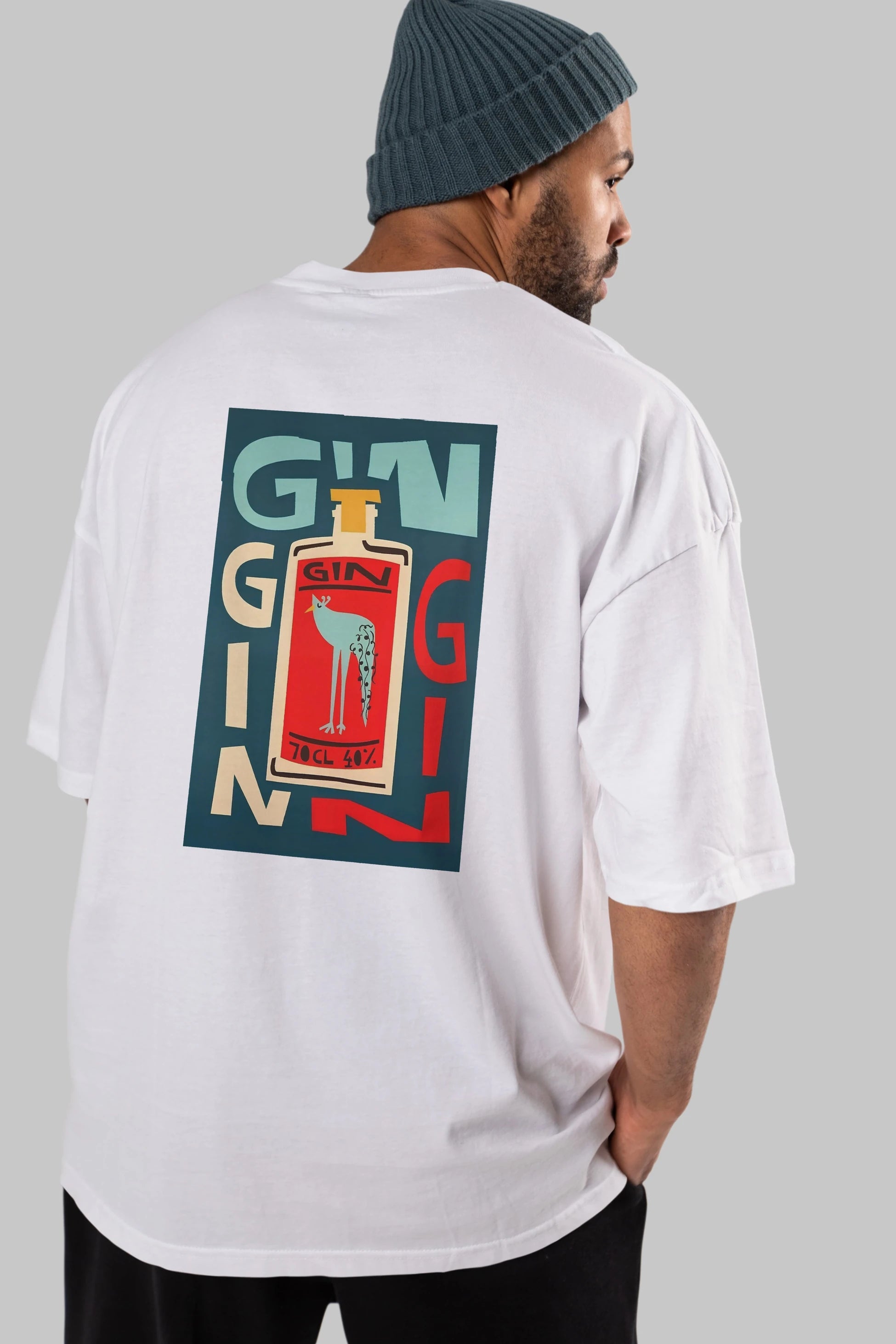 Gin 2 Arka Baskılı Oversize t-shirt Erkek Kadın Unisex %100 Pamuk Bisiklet Yaka tişort