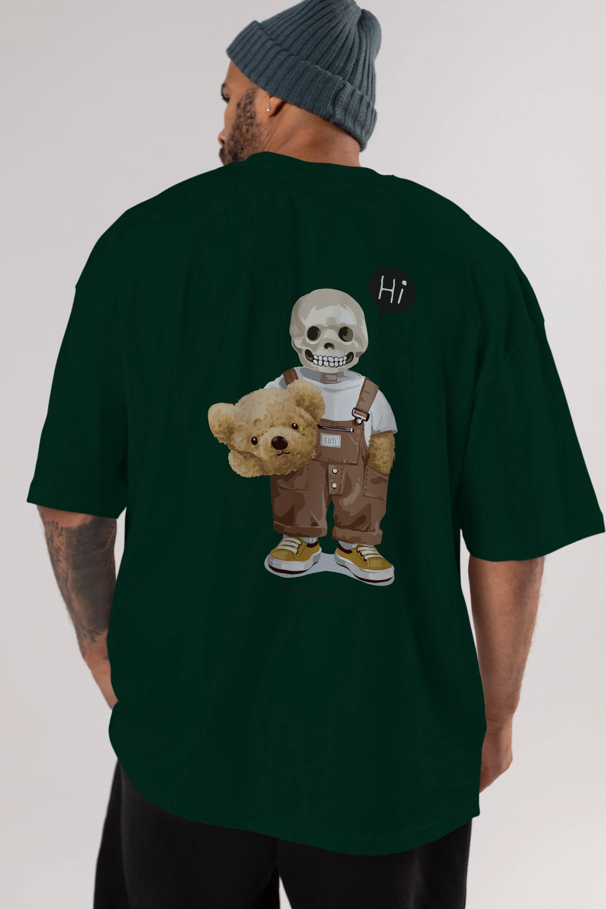 Teddy Bear hi Arka Baskılı Oversize t-shirt Erkek Kadın Unisex %100 Pamuk