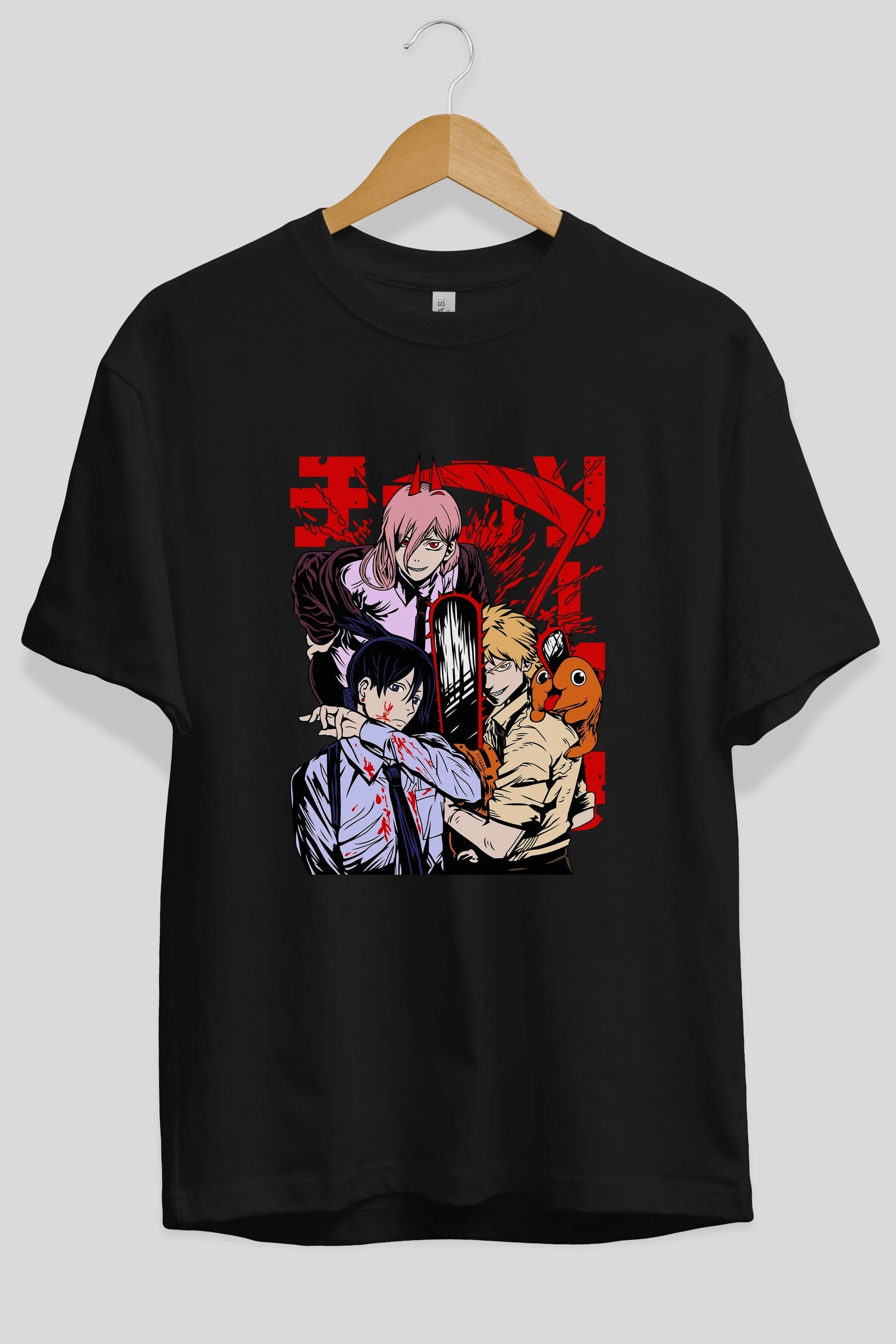 CHAINSAWMAN CREW Anime Ön Baskılı Oversize t-shirt %100 pamuk Erkek Kadın Unisex