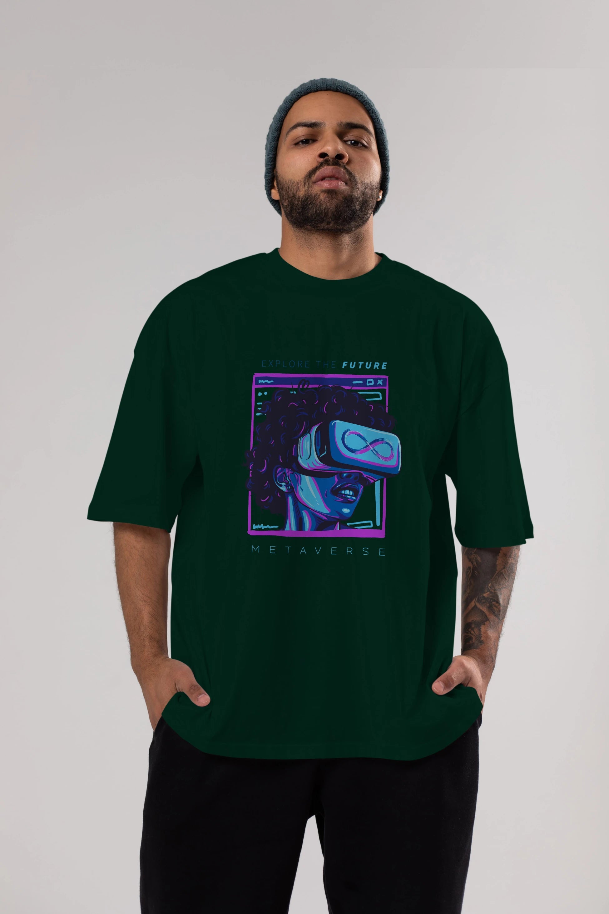 Metaverse Ön Baskılı Oversize t-shirt Erkek Kadın Unisex