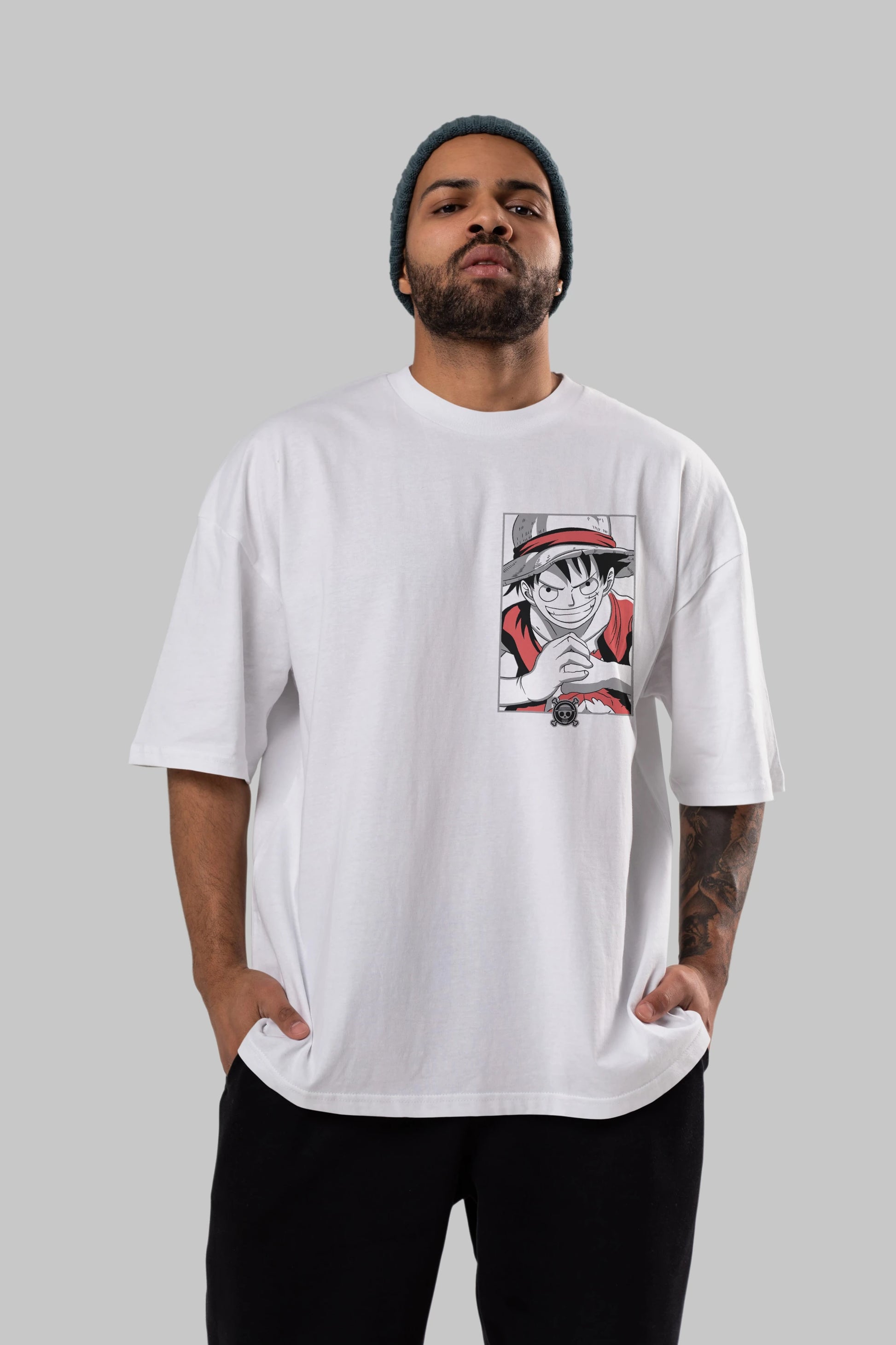 LUFF D. MONKEY OnePiece Ön Sol Baskılı Oversize t-shirt Erkek Kadın Unisex %100 Pamuk Bisiklet Yaka tişort