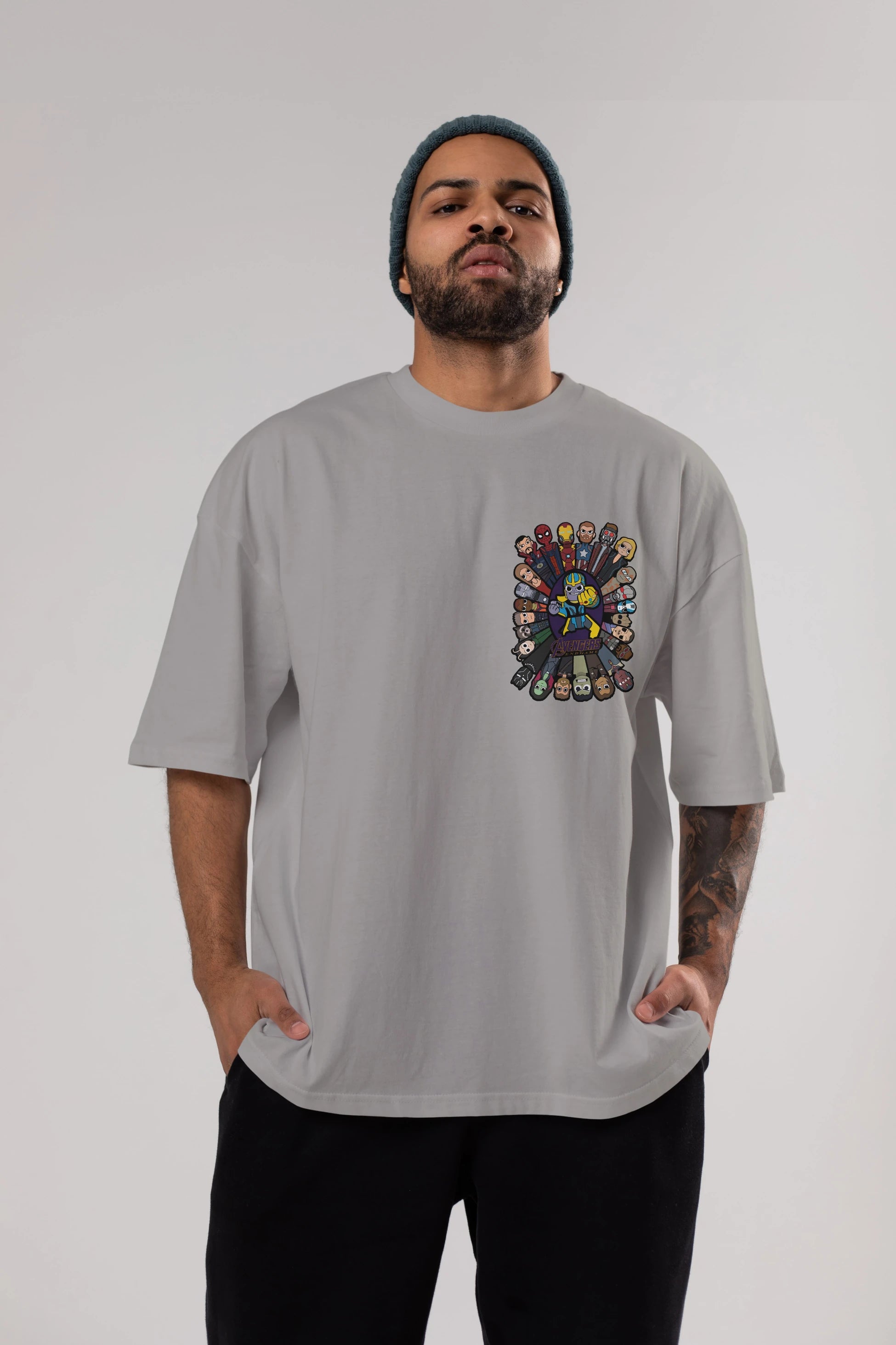 The Avengers (2) Ön Sol Baskılı Oversize t-shirt Erkek Kadın Unisex %100 Pamuk Bisiklet Yaka tişort
