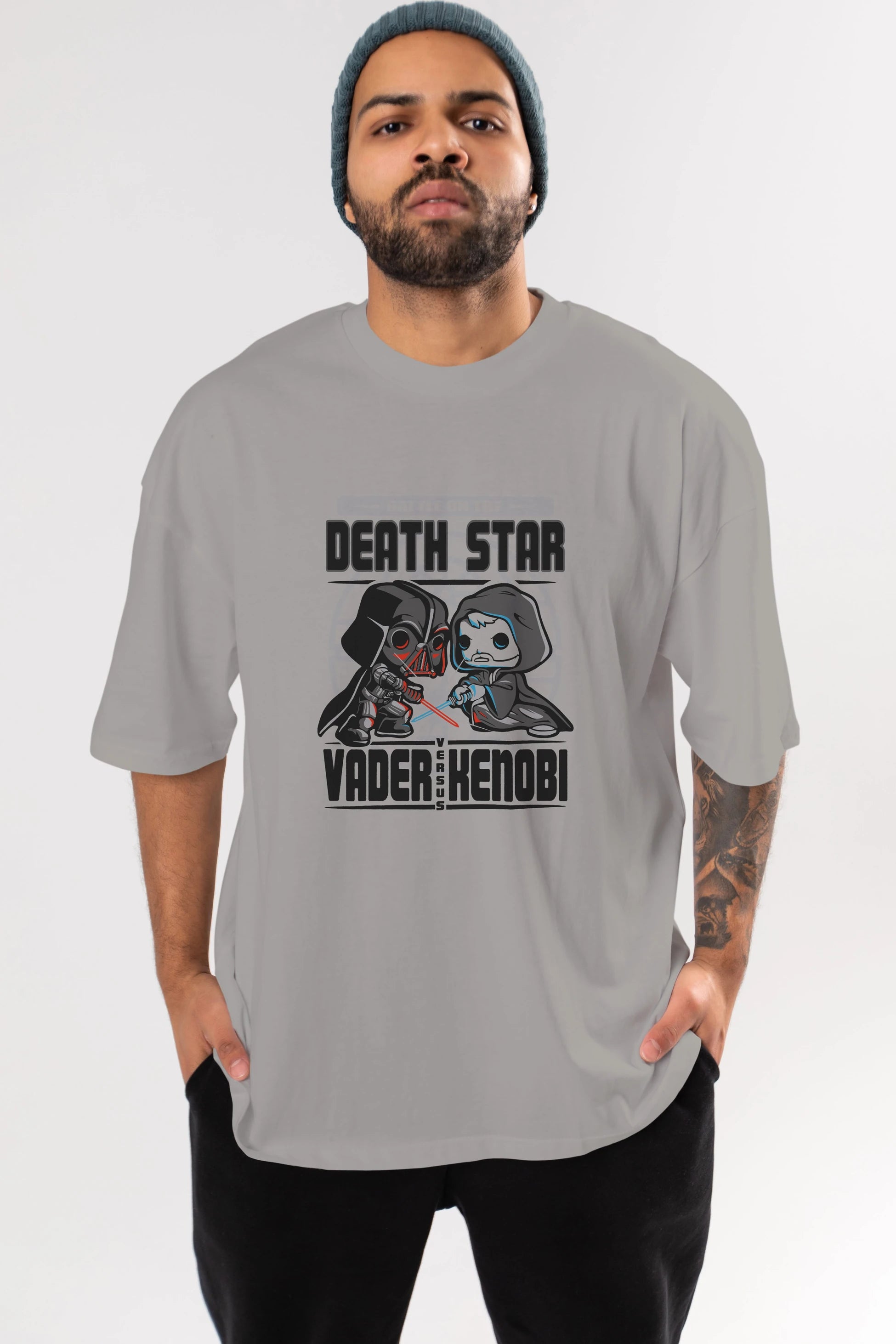 Vader Kenobi Ön Baskılı Oversize t-shirt Erkek Kadın Unisex %100 Pamuk Bisiklet Yaka tişort