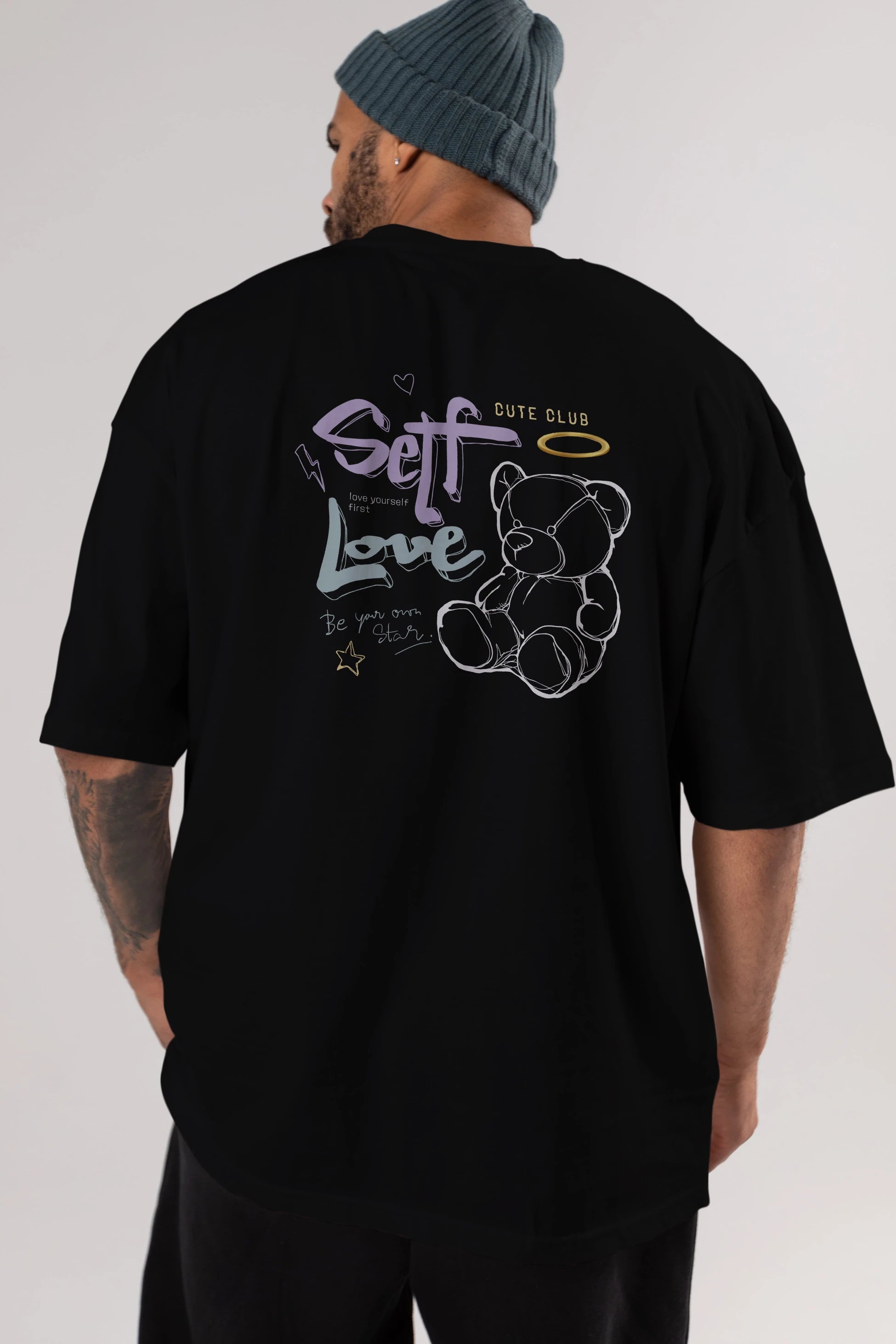 Self Love Bear Arka Baskılı Oversize t-shirt Erkek Kadın Unisex