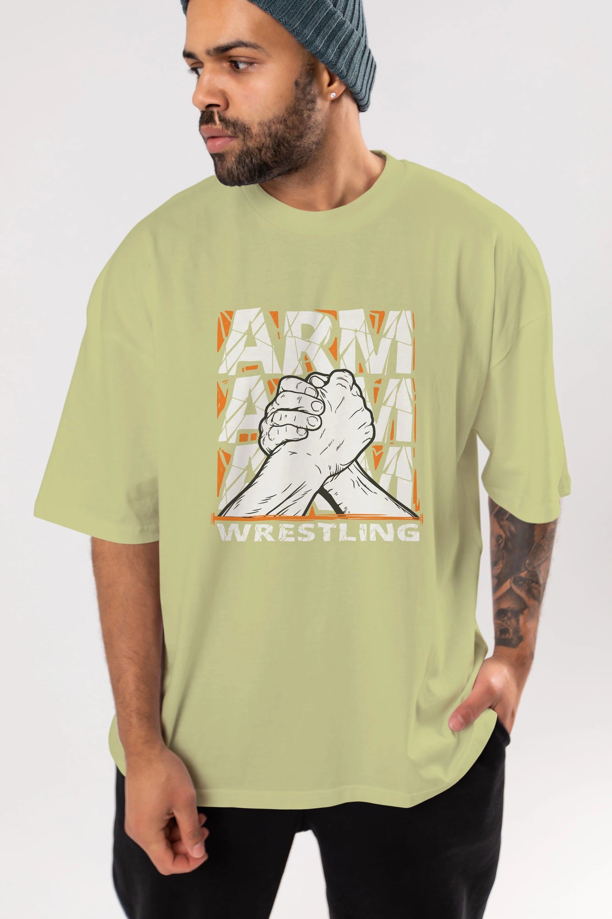 Arm Wrestling Ön Baskılı Oversize t-shirt Erkek Kadın Unisex
