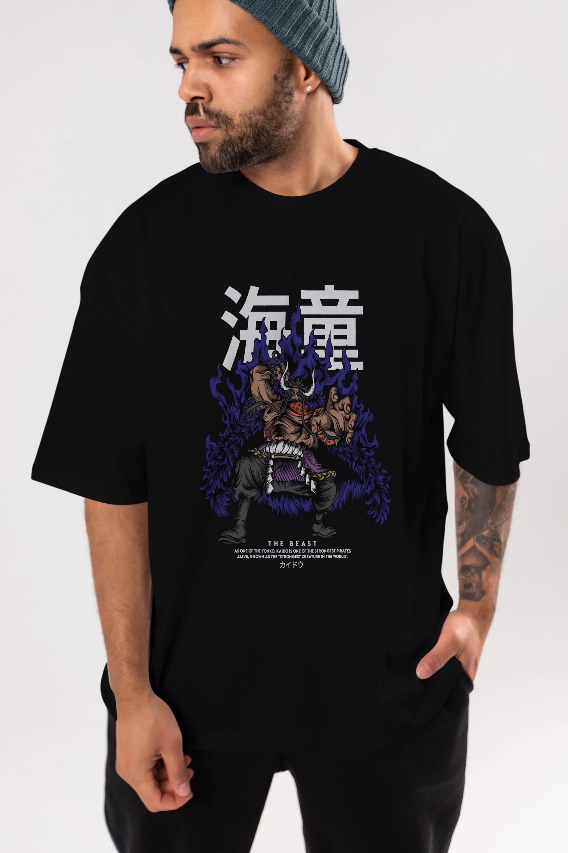 Kaido Anime Ön Baskılı Oversize t-shirt %100 pamuk Erkek Kadın Unisex