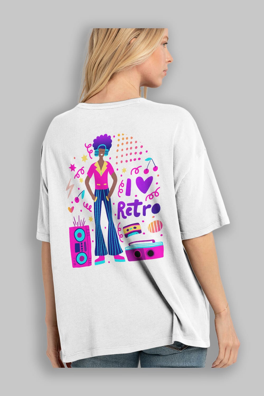 Retro Boy Party Arka Baskılı Oversize t-shirt Erkek Kadın Unisex