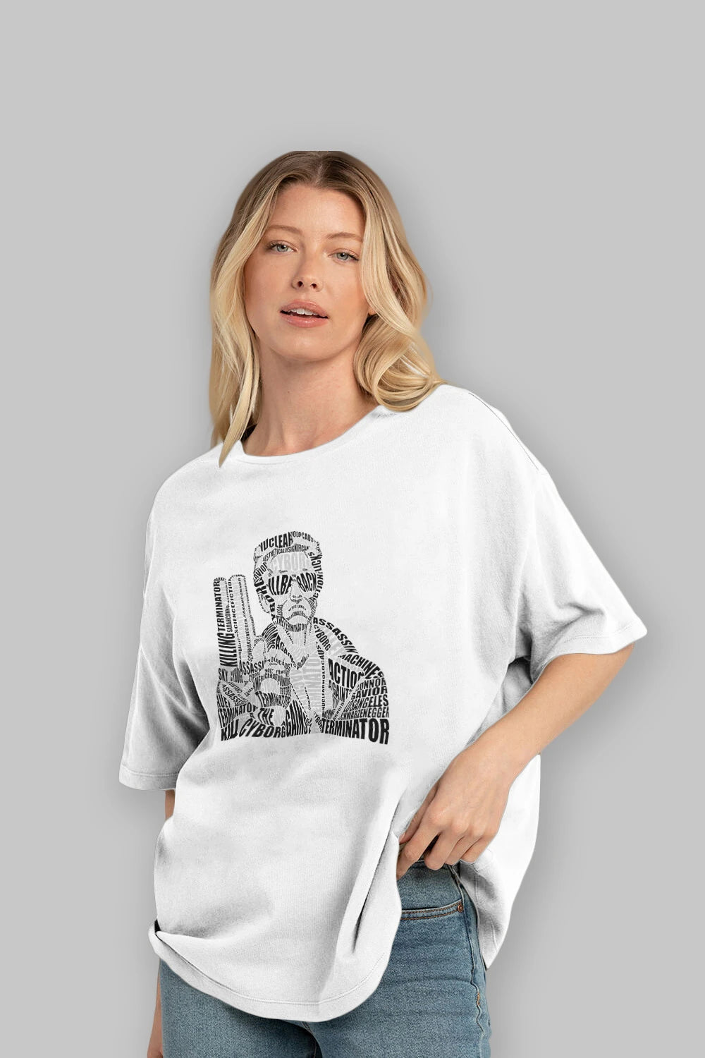 Terminator Calligram Ön Baskılı Oversize t-shirt %100 pamuk Erkek Kadın Unisex