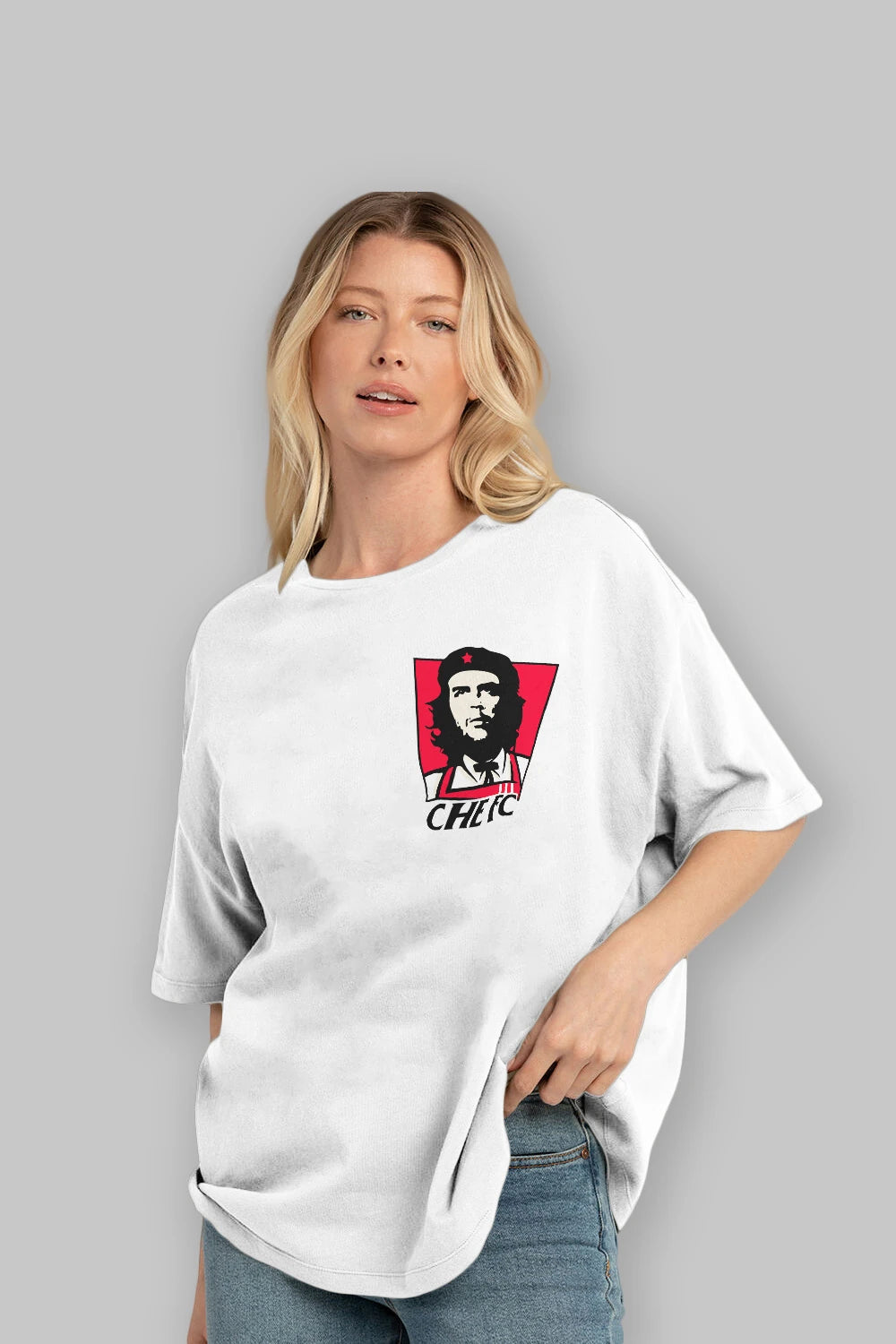 Che FC Ön Sol Baskılı Oversize t-shirt Erkek Kadın Unisex %100 Pamuk Bisiklet Yaka tişort