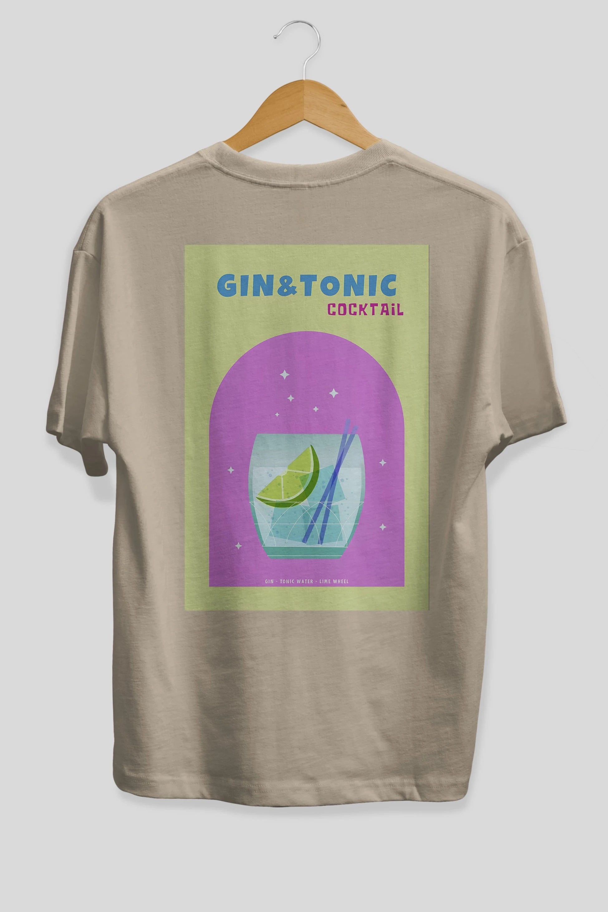Gin Tonic Cocktail Arka Baskılı Oversize t-shirt Erkek Kadın Unisex %100 Pamuk Bisiklet Yaka tişort