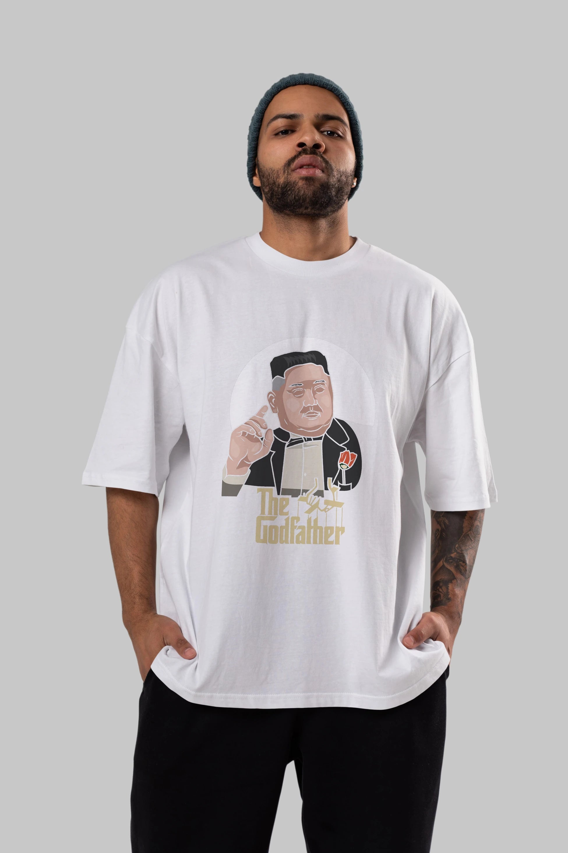 Godfather Jong Un Ön Baskılı Oversize t-shirt Erkek Kadın Unisex %100 Pamuk tişort