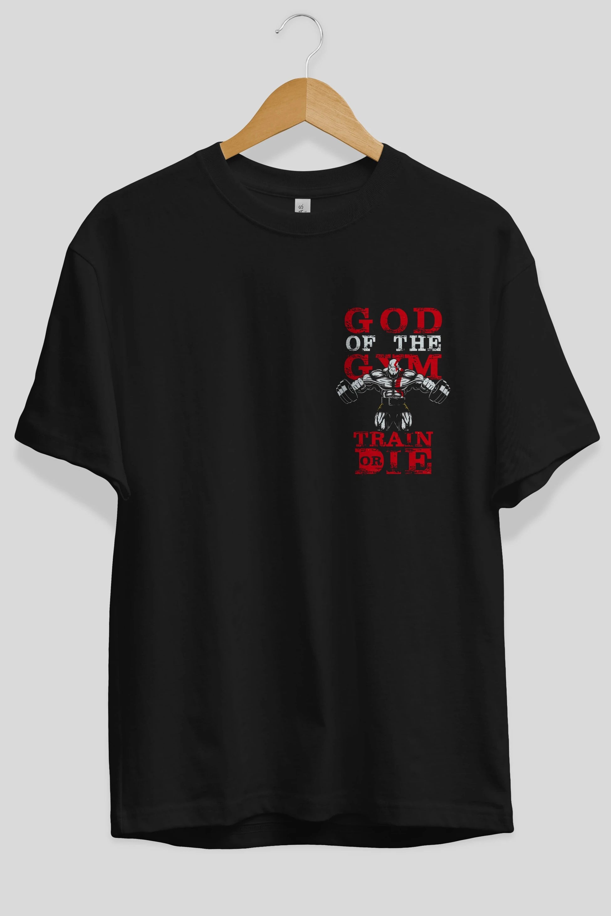 God of The GYM Ön Sol Baskılı Oversize t-shirt Erkek Kadın Unisex %100 Pamuk Bisiklet Yaka tişort