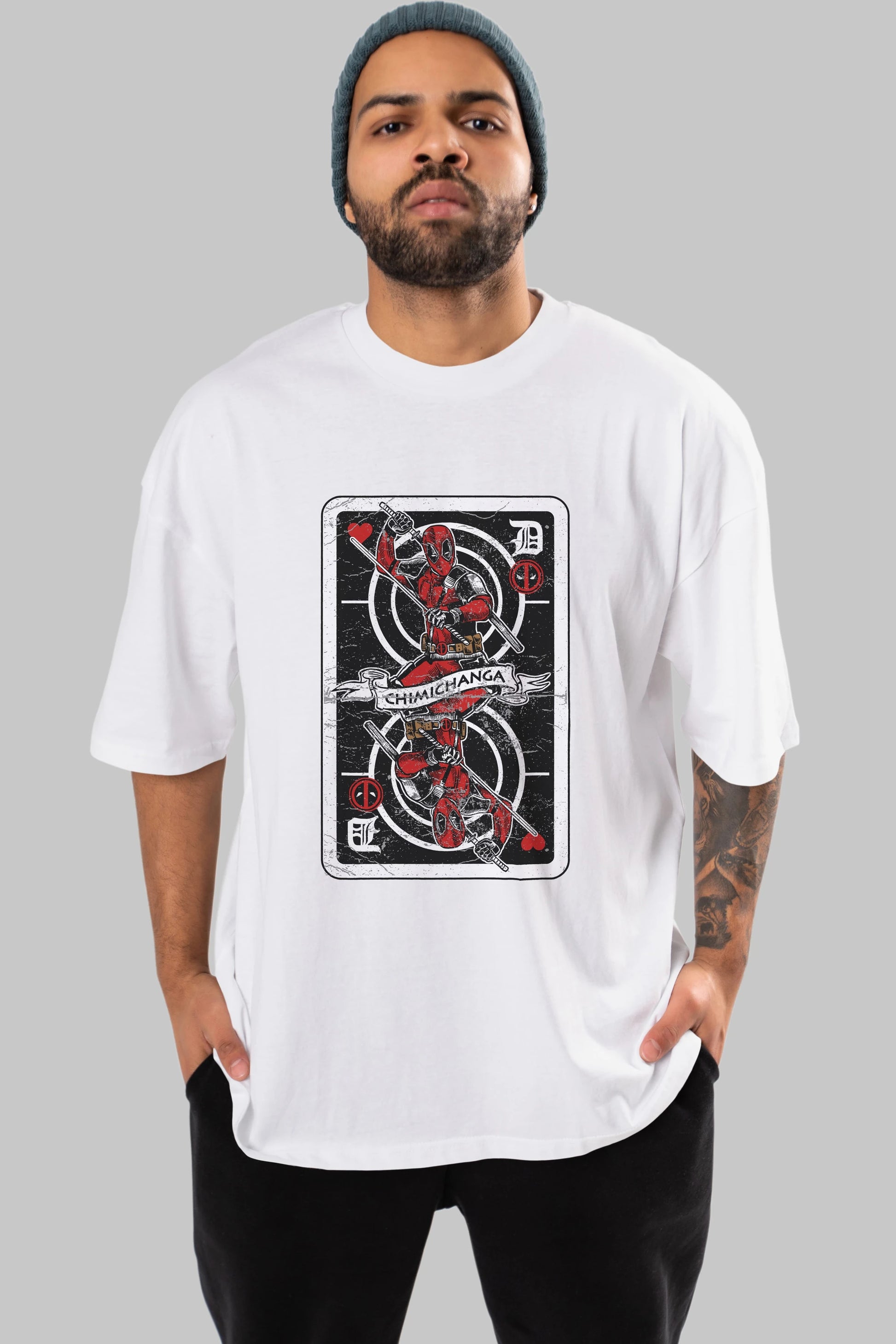 Deadpool Card Ön Baskılı Oversize t-shirt Erkek Kadın Unisex %100 Pamuk tişort
